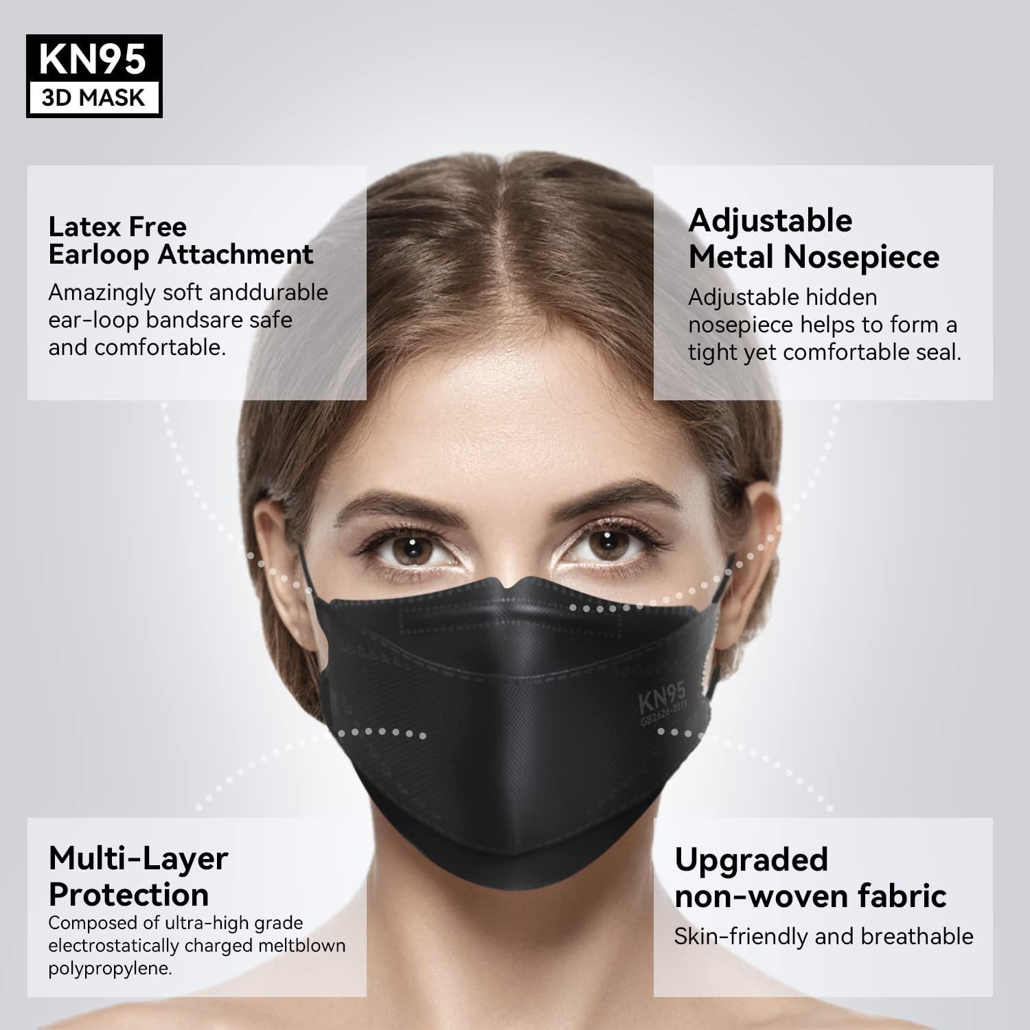 Keangs KN95 Face Masks 100 Pack, Breathable Protective Disposable Mask For for Adults And Teens, Black - Image 3