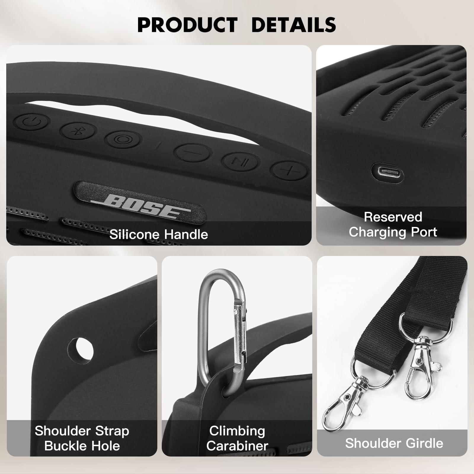 Esimen Silicone Cover Compatible with Bose SoundLink Flex 2 Bluetooth Portable Speaker Travel Case Protective Pouch Compatible with Bose New SoundLink Flex 2nd Gen with Handle Anti-dust Plug (Black) - Image 6