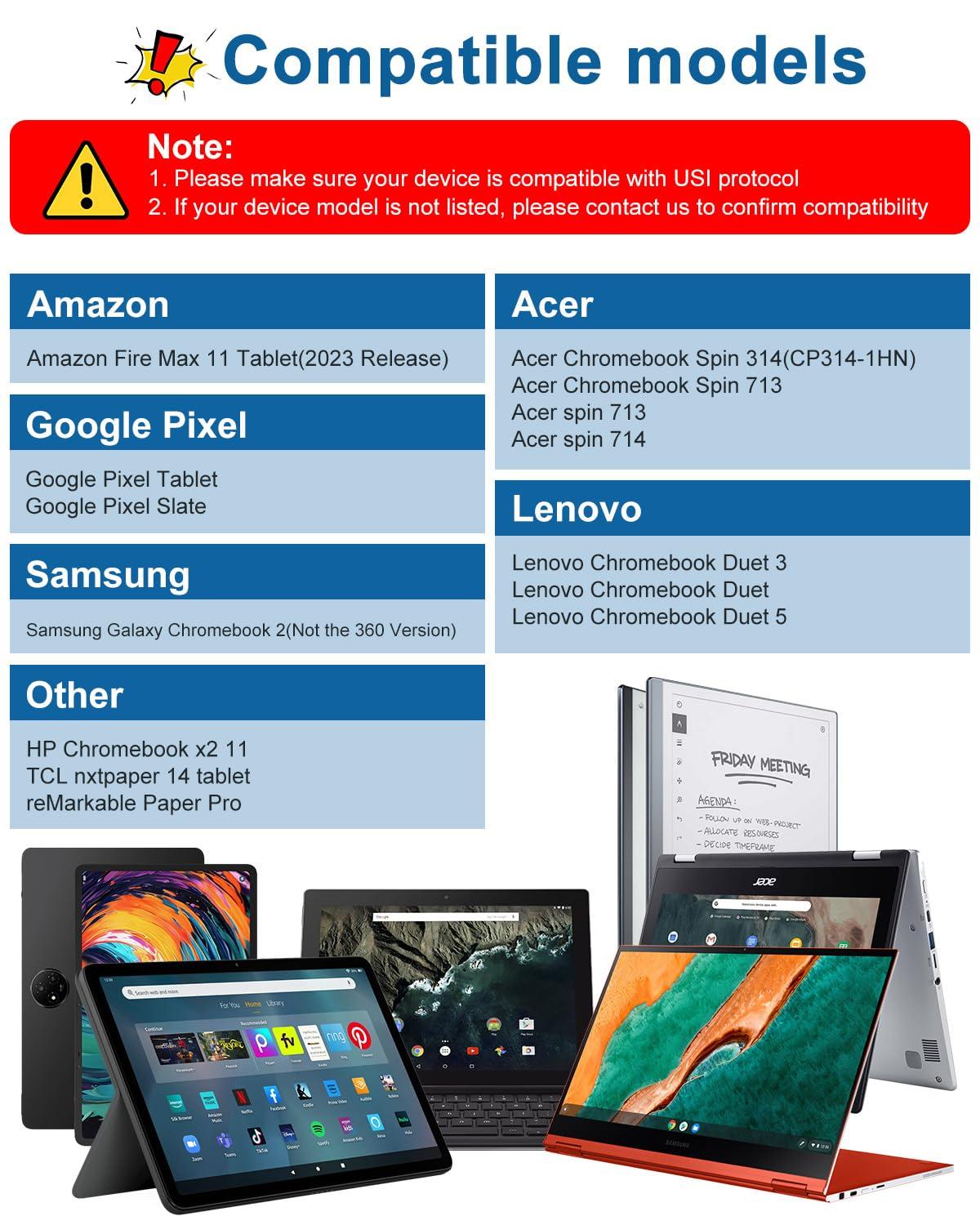 USI 2.0 Stylus Pen - for Amazon Fire Max 11, Lenovo Chromebook Duet, Acer Chromebook Spin314, Google Pixel Tablet Stylus, 4096 Pressure Magnetic Kindle Fire Max 11 Pen Spare Tips Included USI Stylus - Image 2