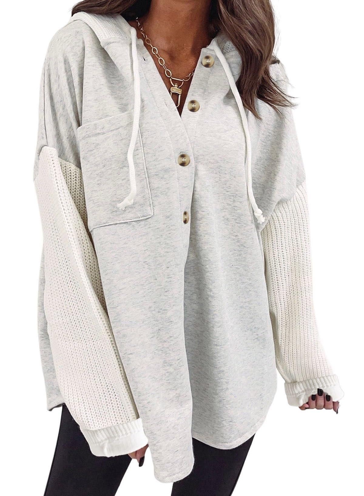 SHEWIN Oversized Sweatshirt for Women Loose Fit Casual Long Sleeve Button Hooded Sweatshirts Hoodies with Pocket