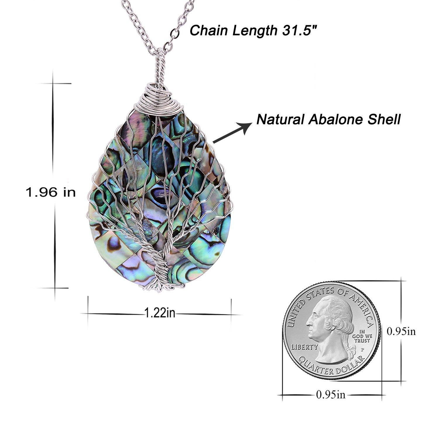 sedmart Tear Drop Abalone Shell Pendent Necklace Wire Wrap Abalone Shell Tree of Life Pendant Necklace Fashion Necklace Jewelry for Women handmade necklace mothers day necklace for mom jewelry - Image 4