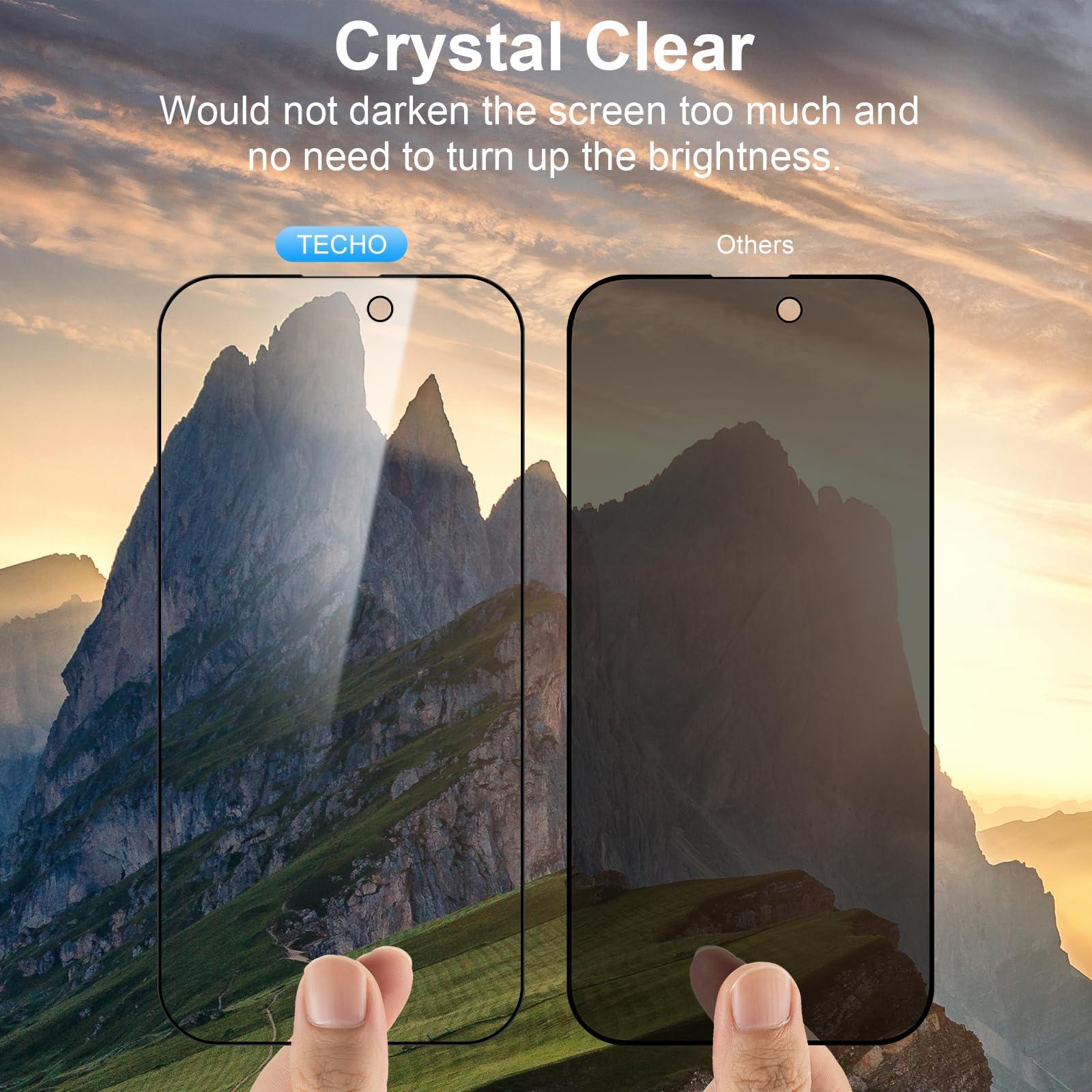 TECHO Privacy Screen Protector for iPhone 15 Pro Tempered Glass Film, Full Coverage Edge to Edge, Anti Spy Private, 9H Hardness, 2 Pack, 6.1 Inch - Image 5