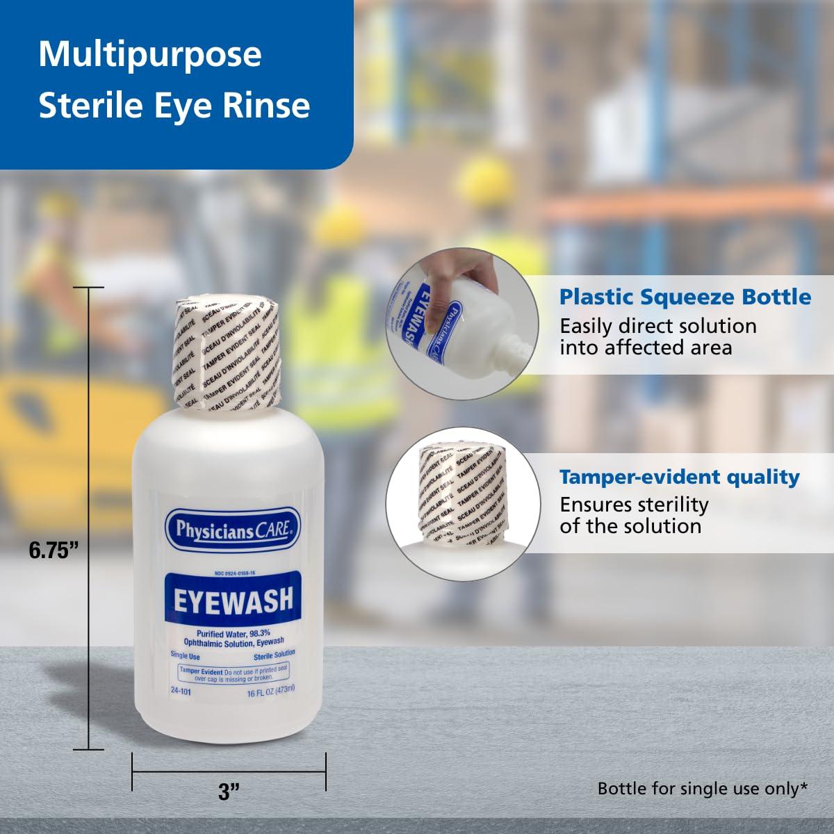 PhysiciansCare Eye Wash Solution, Sterile Isotonic Buffered Solution for Flushing & Irrigating Eyes, 16-oz Bottle - Image 2