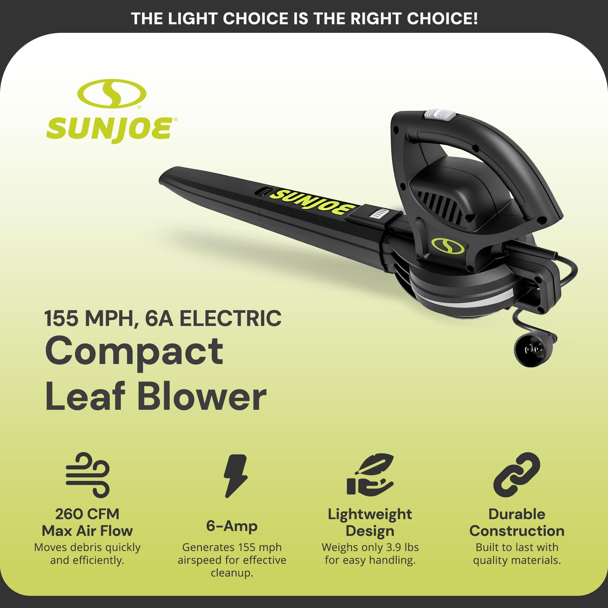 Sun Joe All-Purpose Electric Leaf Blower, 6-Amp Motor, 155 MPH, 260 CFM, Black - Lightweight & Compact, One-Hand Operation for Yards, Porches, Patios, Walkways, Decks, Garage & Light Snow, SBJ597E - Image 3