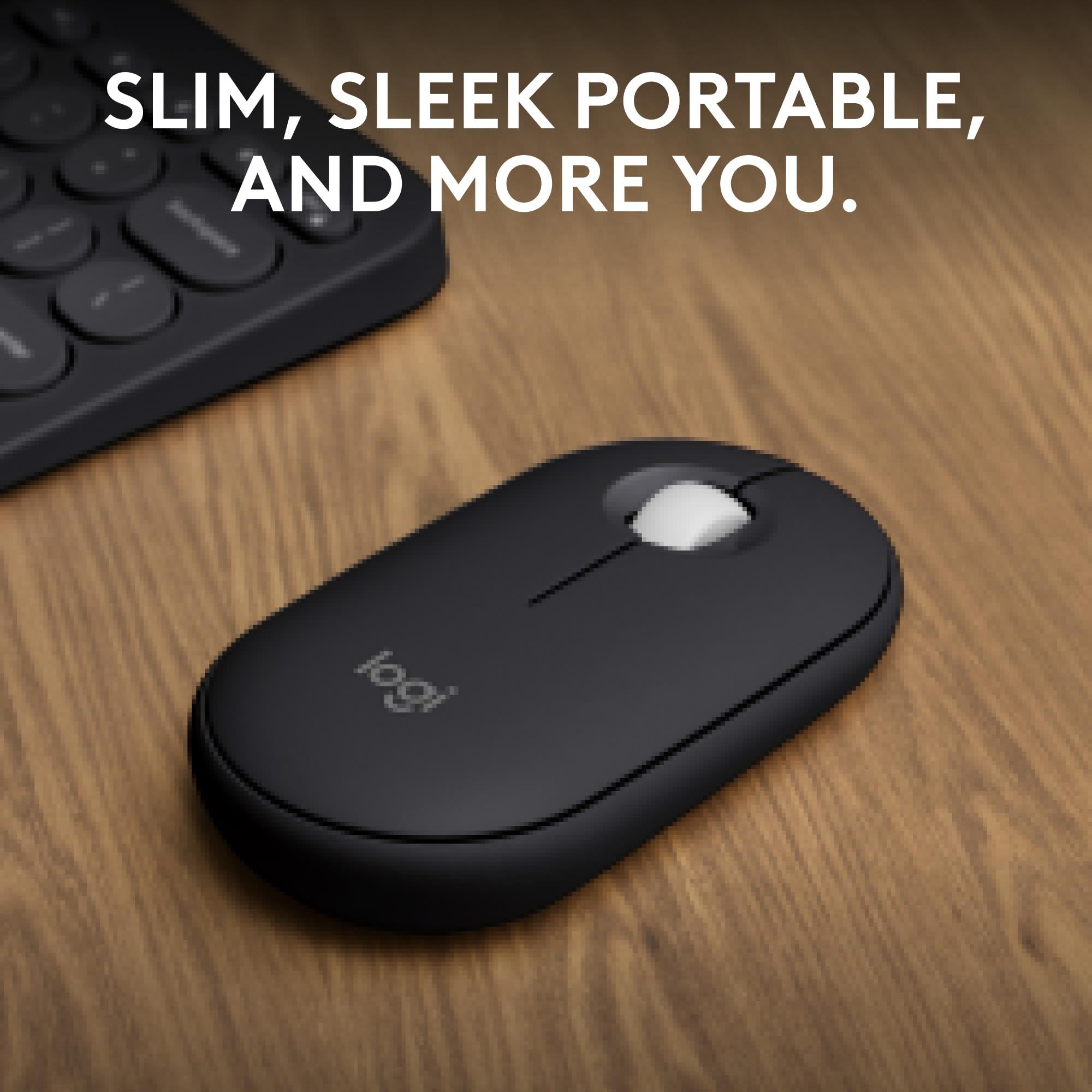 Logitech Pebble Mouse 2 M350s Slim Bluetooth Wireless Mouse, Portable, Lightweight, Customizable Button, Quiet Clicks, Easy-Switch for Windows, macOS, iPadOS, Android, Chrome OS - Black - Image 2