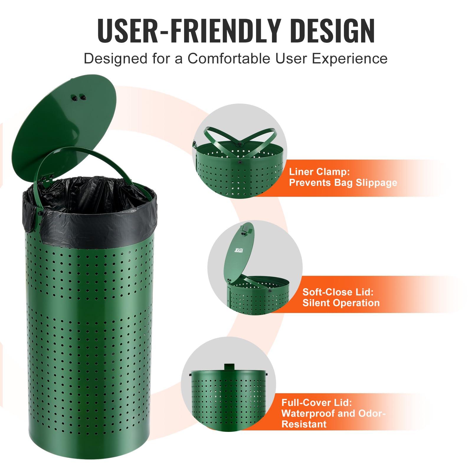 VEVOR Dog Poop Trash Can With 50 Liner Bags, 11.5 Gallons Outdoor Waste Bin With Lid & Liner Clip for Pet Waste Station, Disposal Container for Garden Backyard Park - Image 4