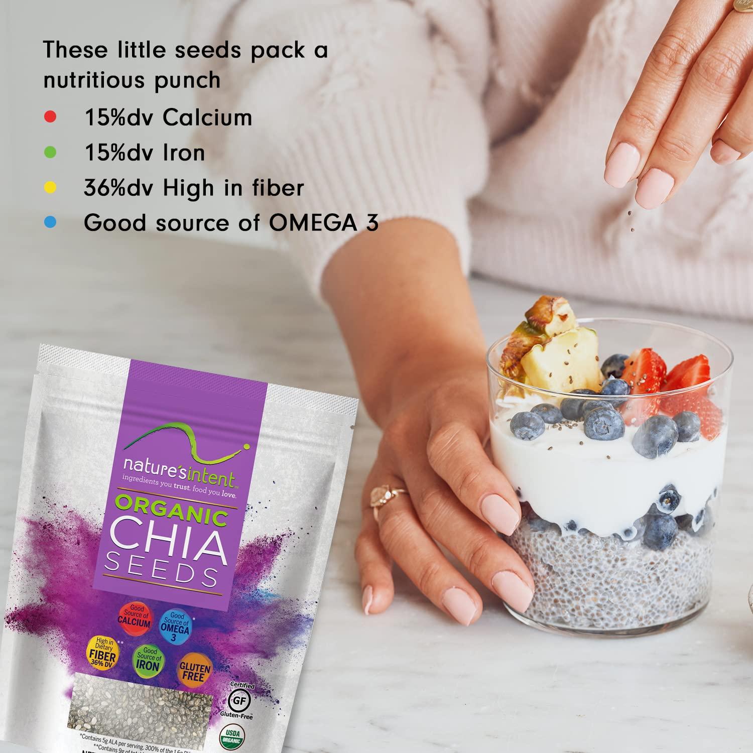 Nature's Intent Organic Chia Seeds - 3lb Bag - USDA Organic, Non-GMO, Vegan, Gluten-Free, Kosher, Keto & Paleo - Good Source of Calcium, Omega 3 and Iron - for Salads, Yogurt & Smoothies - Image 4
