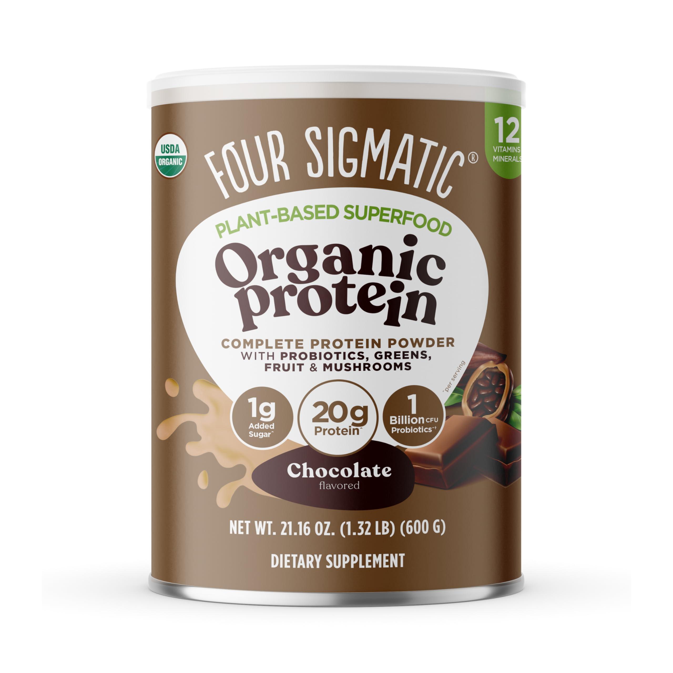 Four Sigmatic Organic Plant-Based Protein Powder Creamy Cacao Protein with Lion’s Mane, Chaga, Cordyceps and More | Clean Vegan Protein Elevated for Brain Function and Immune Support | 21.16 oz