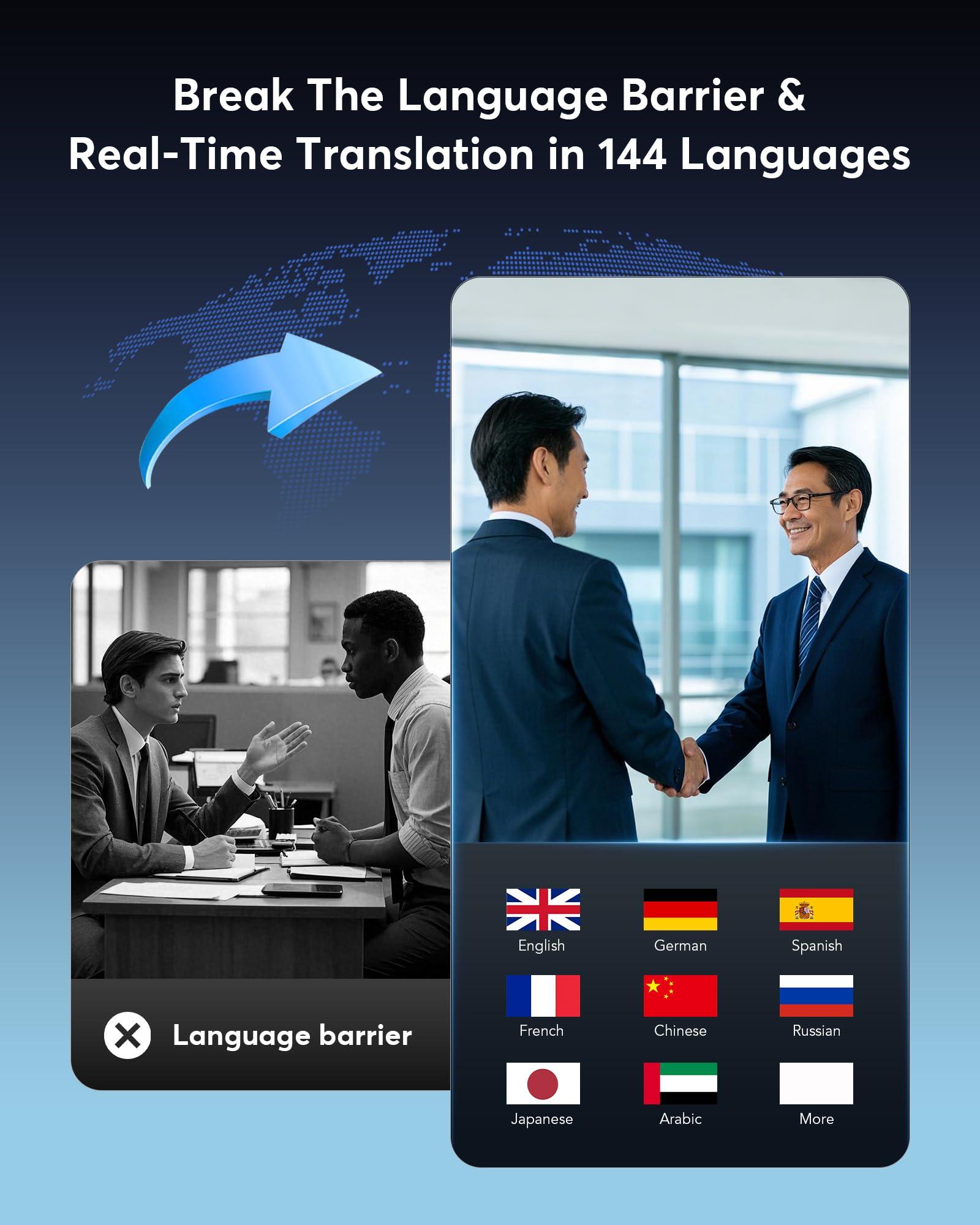 AI Language Translation Earbuds, Bluetooth 5.4 Headphones Translator for 144 Languages & Accents, OWS LCD Touch Screen Real-Time Earphones Fit iOS and Android Ideal for Travel Business Learning, Black - Image 2