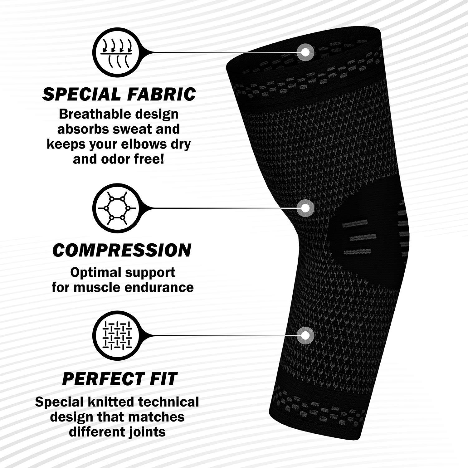 POWERLIX Elbow Orthopedic Brace Compression Support (Pair) - Elbow Sleeve for Tennis, Golfer’s, Bursitis, and Sprains, Arthritis, Tendonitis. Pain Relief(Black, L) - Image 5