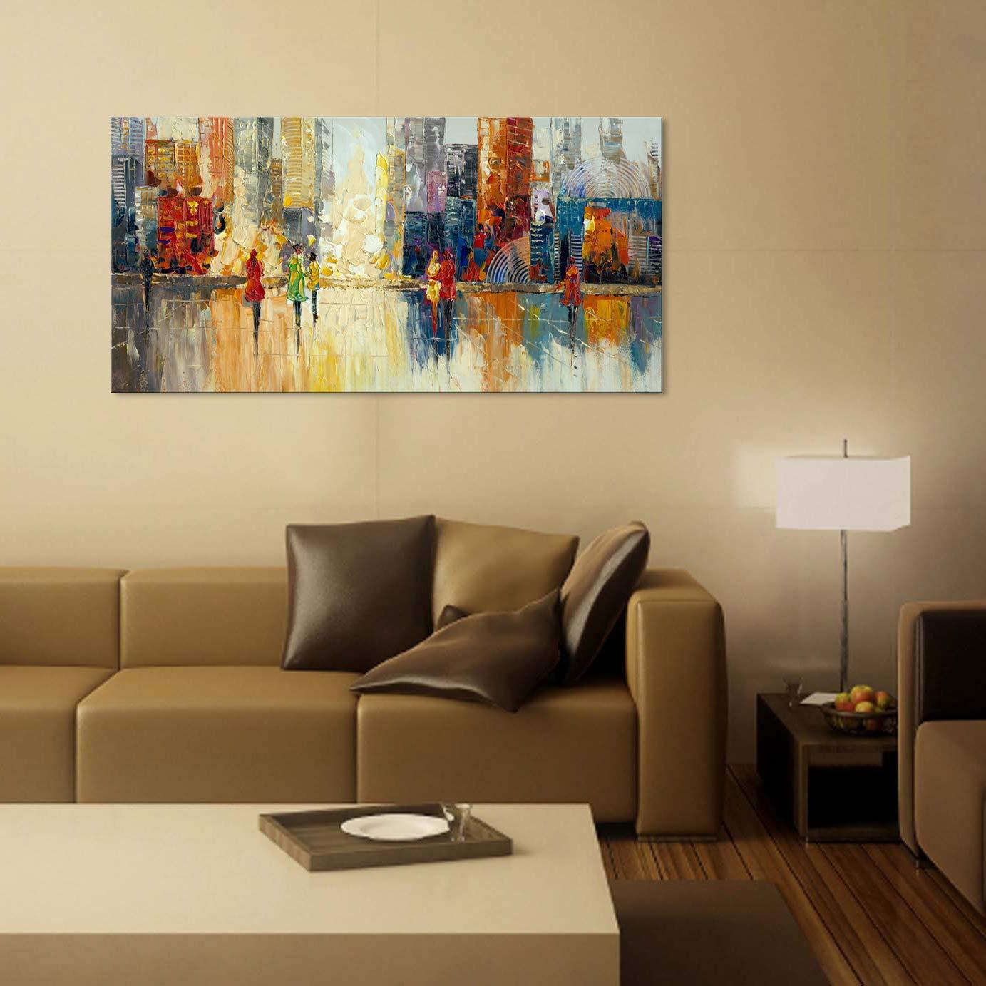 Canvas Wall Art Abstract Cityscape Painting Modern New York City Artwork Lady Romantic Street Scenery Picture Home Office Decor - Image 3