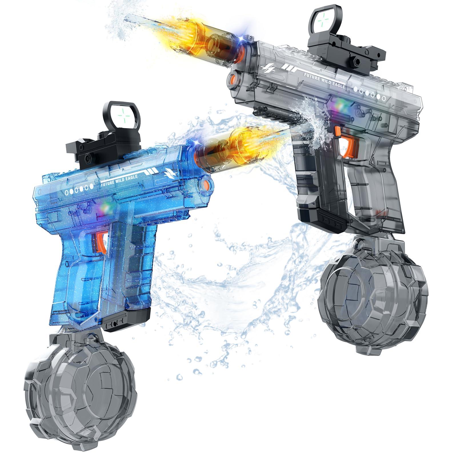 Vmiya Electric Water Gun 2 Pack for Adults and Kids, Light Up Automatic Squirt Gun Watergun, 800CC Large Capacity, 26-33 FT Long Range, Summer Outdoor Beach Pool Party Toy Gift