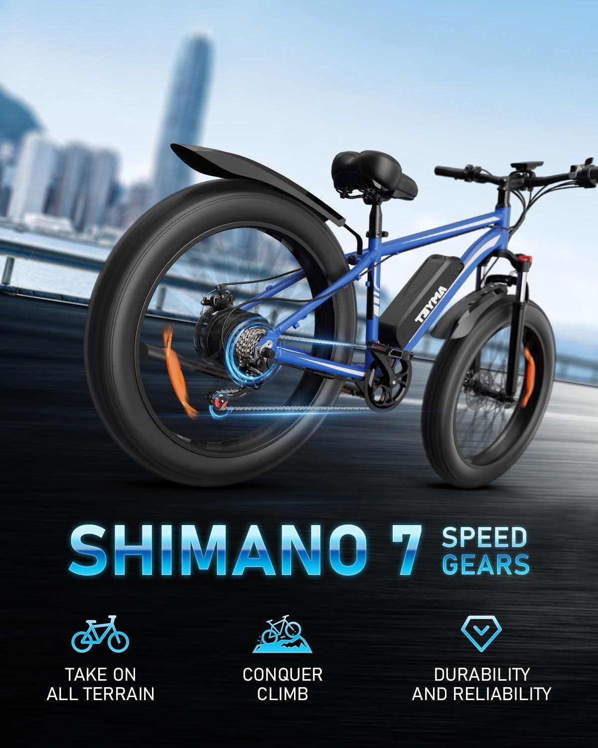 AMYET EB26 Electric Bike for Adults Peak 1500W Electric Bicycle 48V 15AH (720WH) Battery Electric Bike 26" Fat Tire Mountain 28mph 7 Speed Gears Ebike - Image 6