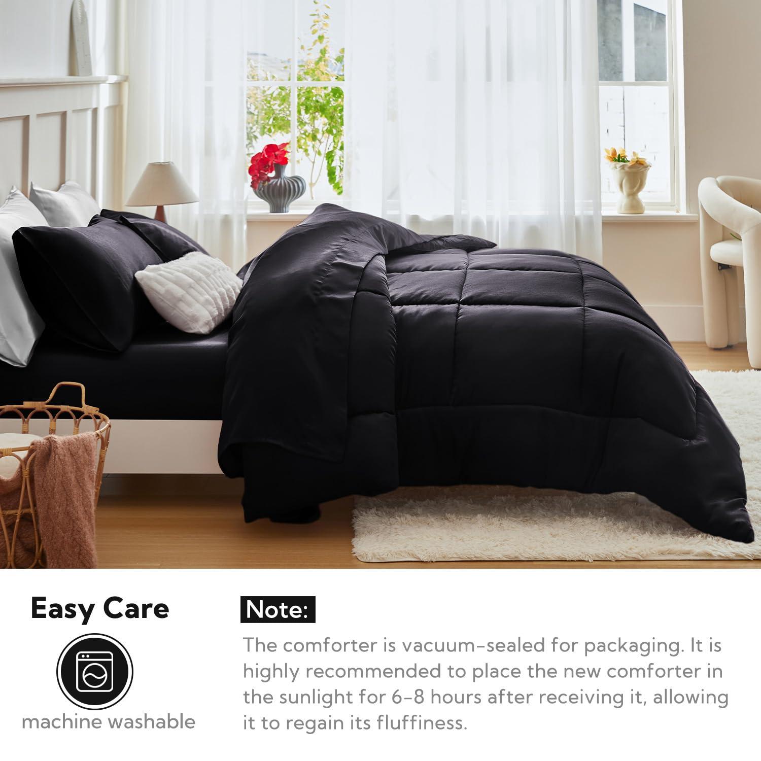 MR&HM Queen Comforter Set Black, Reversible Satin Microfiber Comforter Set for All Seasons, 3 Pieces Non-Slip Silky Soft Bedding Sets with 1 Comforter (90"x90") and 2 Pillowcases (20"x26") - Image 8