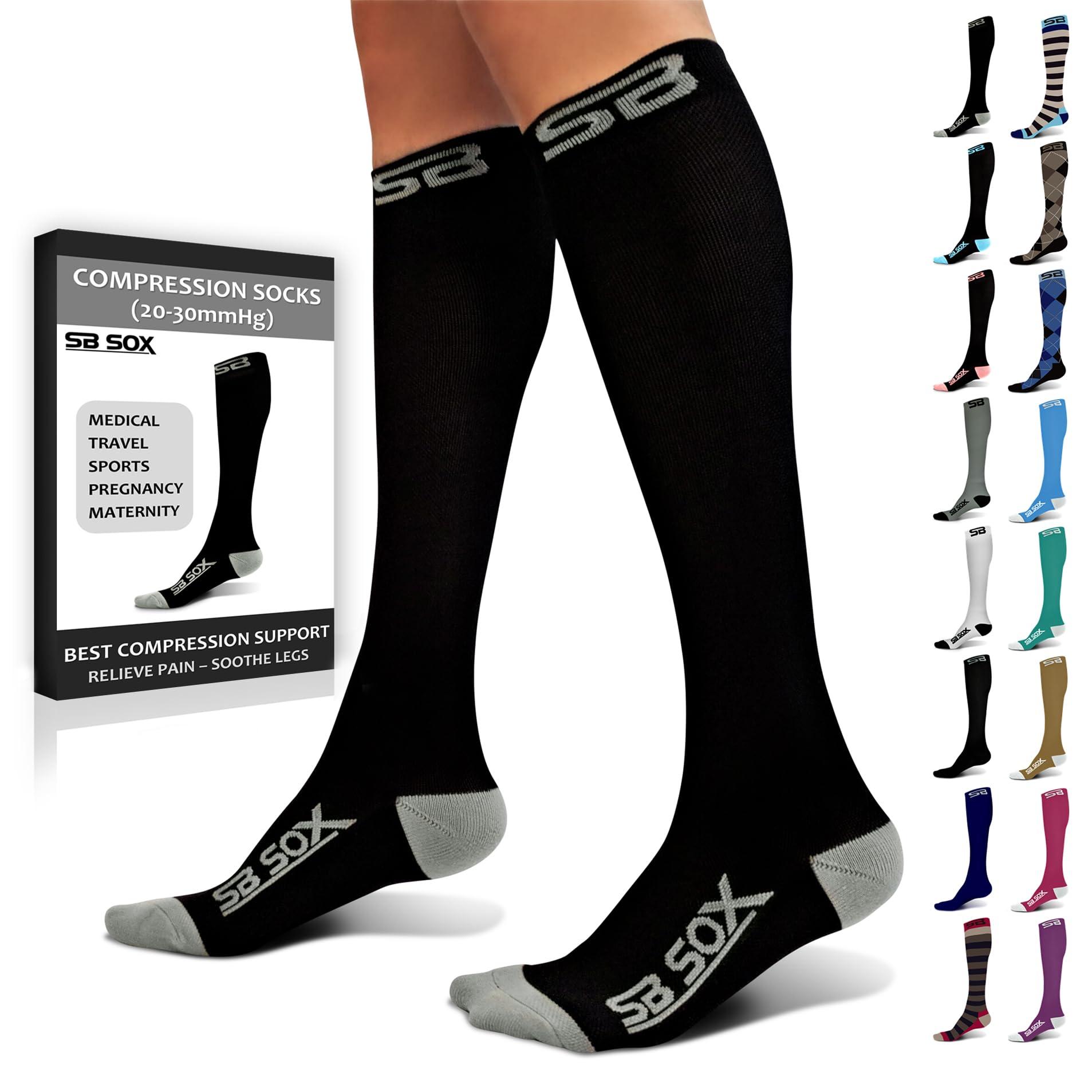 SB SOX Compression Socks for Men & Women (20-30 mmHg) - Best Support Stockings for Travel, Medical, and Sports - Perfect for Everyday Wear