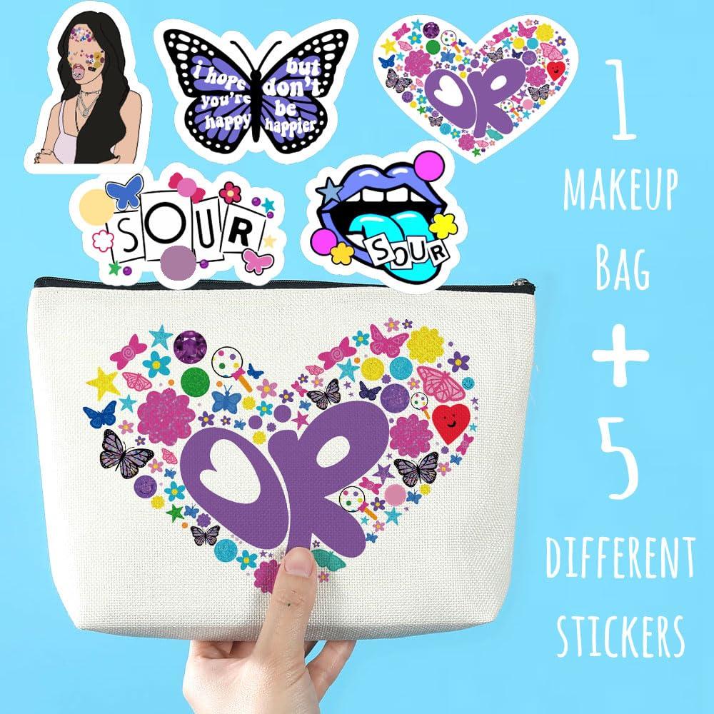 Azteoiz Rodrigo Sour OR Makeup Bag Gift Sour Album Cosmetic Bag 5pcs Stickers Musical Lyrics Fans Gift Makeup Zipper Pouch Bag For Women Girls Music Singer Song Gift - Image 3