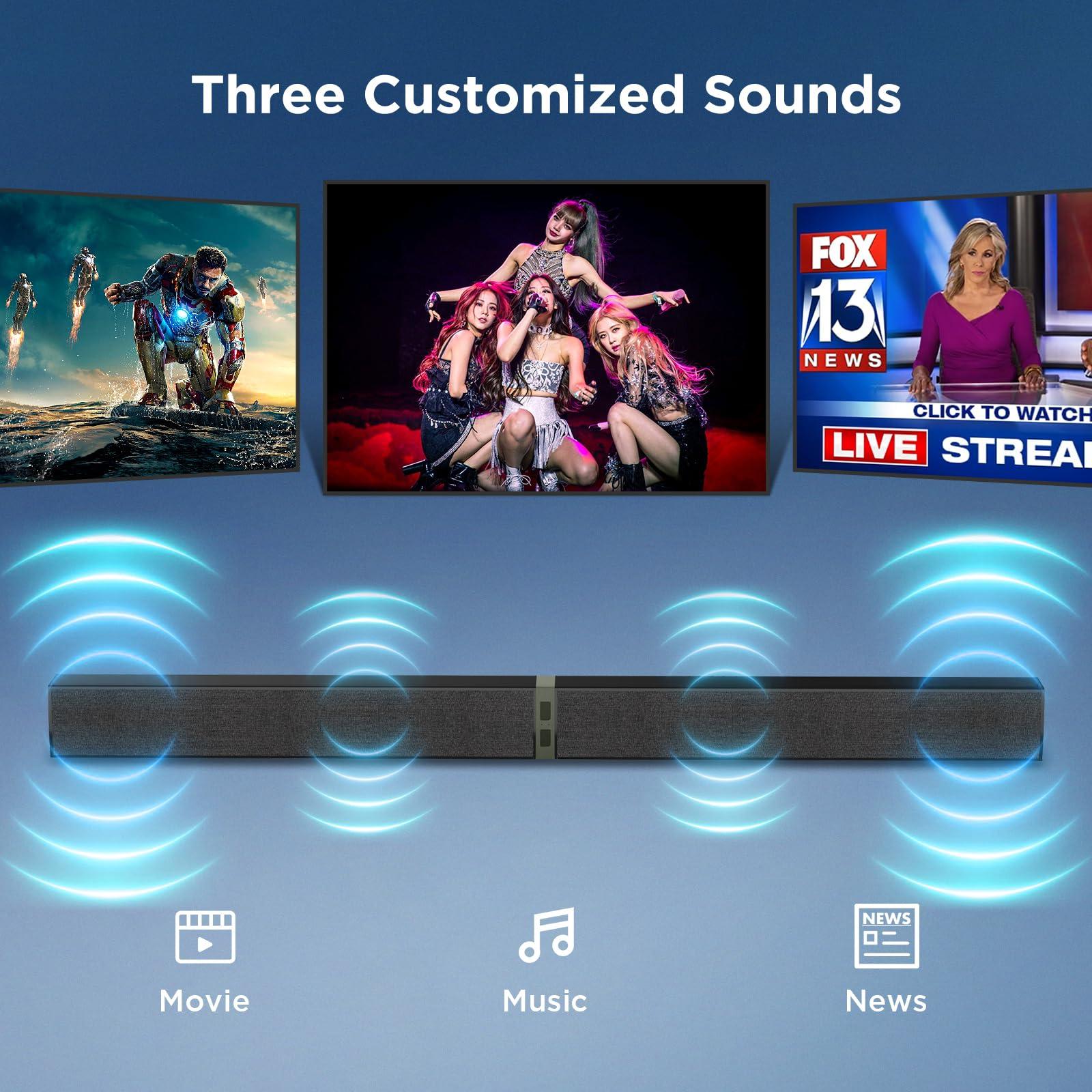 MZEIBO Sound Bar for Smart TV, 80W Bluetooth Soundbar 2 in 1 Detachable Design, Deep Bass, Home Theater Surround Sound, ARC/Optical/AUX Connections for TV/PC/Gaming/Projectors - Image 3