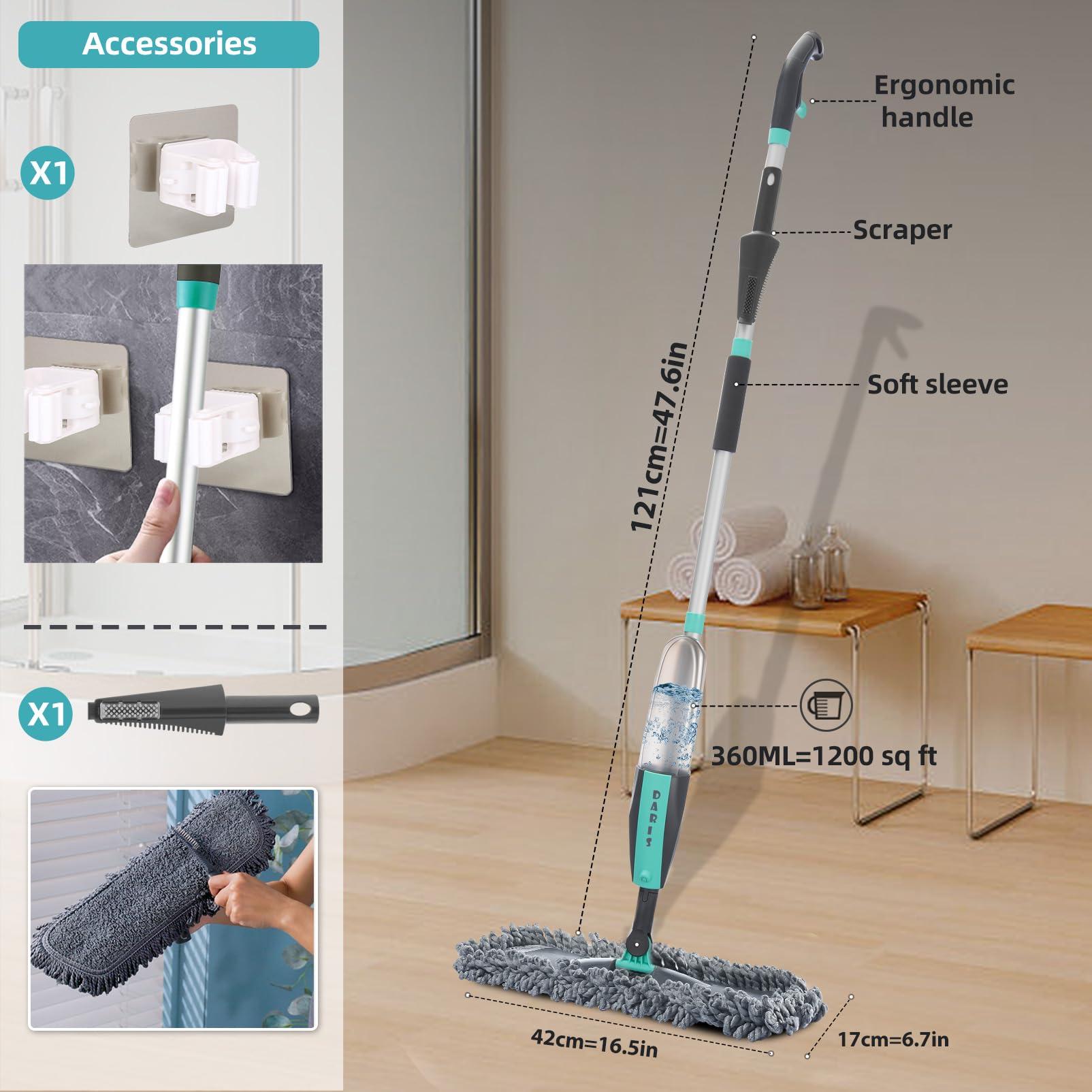 Microfiber Spray Mop for Floor Cleaning Wet Dry, Home Kitchen Hardwood Floor 360° Spin Flat Dust Mops with 12 FL.OZ. Refillable Bottle Include 4 Microfiber Reusable Pads 1 Scrubber and 1 Mop Holder - Image 6