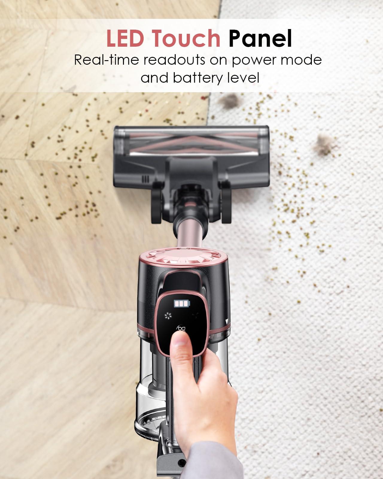 Vexilar V8PRO Cordless Vacuum Cleaner for Home - 25Kpa Stick Vacuum with Self Standing Design, Max 35Min Runtime, 6 in 1 Lightweight Vacuum for Hardwood Floors and Carpet Pet Hair (Champagne) - Image 6