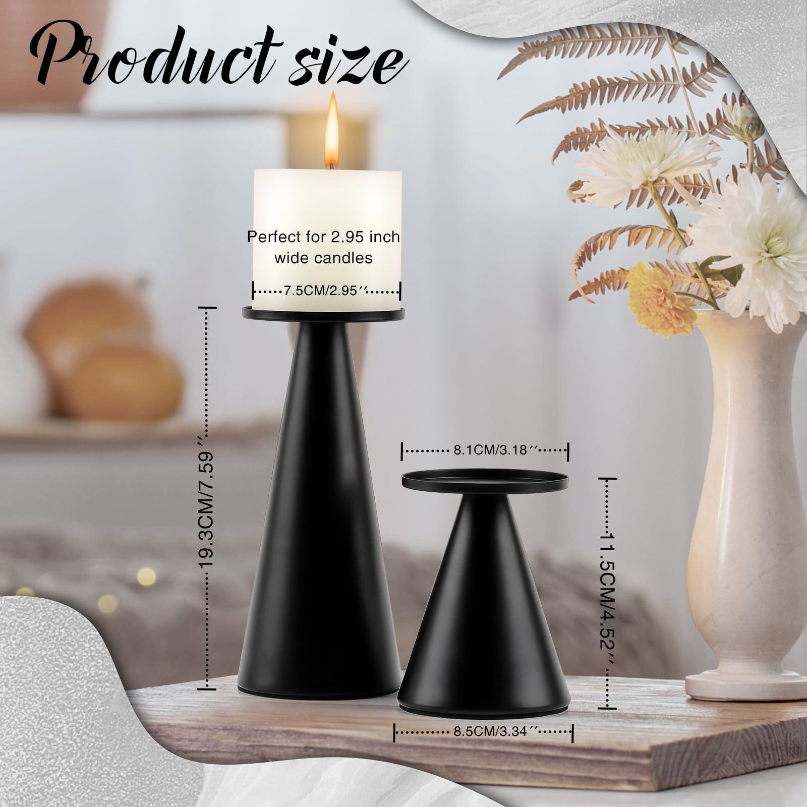 Black Metal Pillar Candle Holder Set of 2 Mothers Day,Modern Iron Pillar Candle Stand for Table Centerpiece Wedding Dinning Home Decor Gift - Image 3