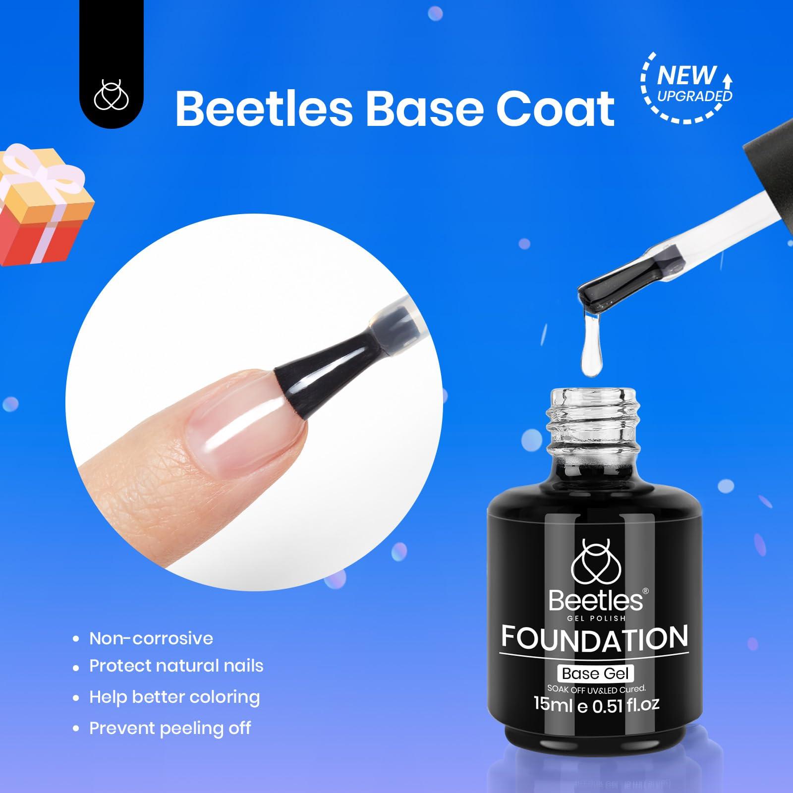 Beetles Top Coat Base Gel & Nail Glue Set-3Pcs No Wipe Top Coat Gel Nail Polish & Base Coat with 9 In 1 Nail Glue Shine Effect Long Lasting Soak Off Uv Light Lamp Diy Gift for Women & Girls - Image 4