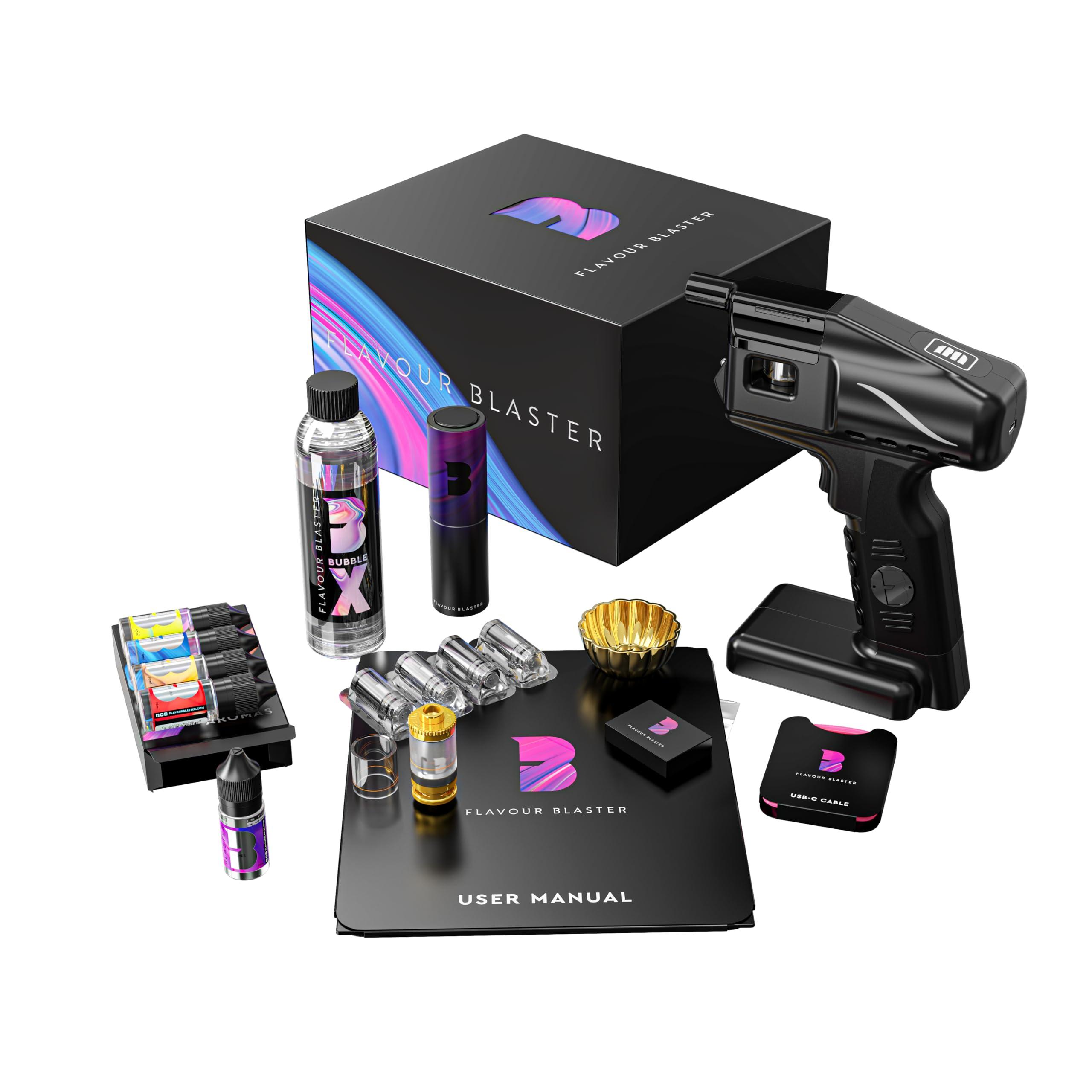 Flavour Blaster Cocktail Bubble & Smoke Gun Kit | Smoking Cocktail Machine, Edible Bubbles & Aroma | Smoke Bubble Gun for Elevating Drinks & Food with Flavor-Rich Clouds | Cocktail Gift Sets | Black