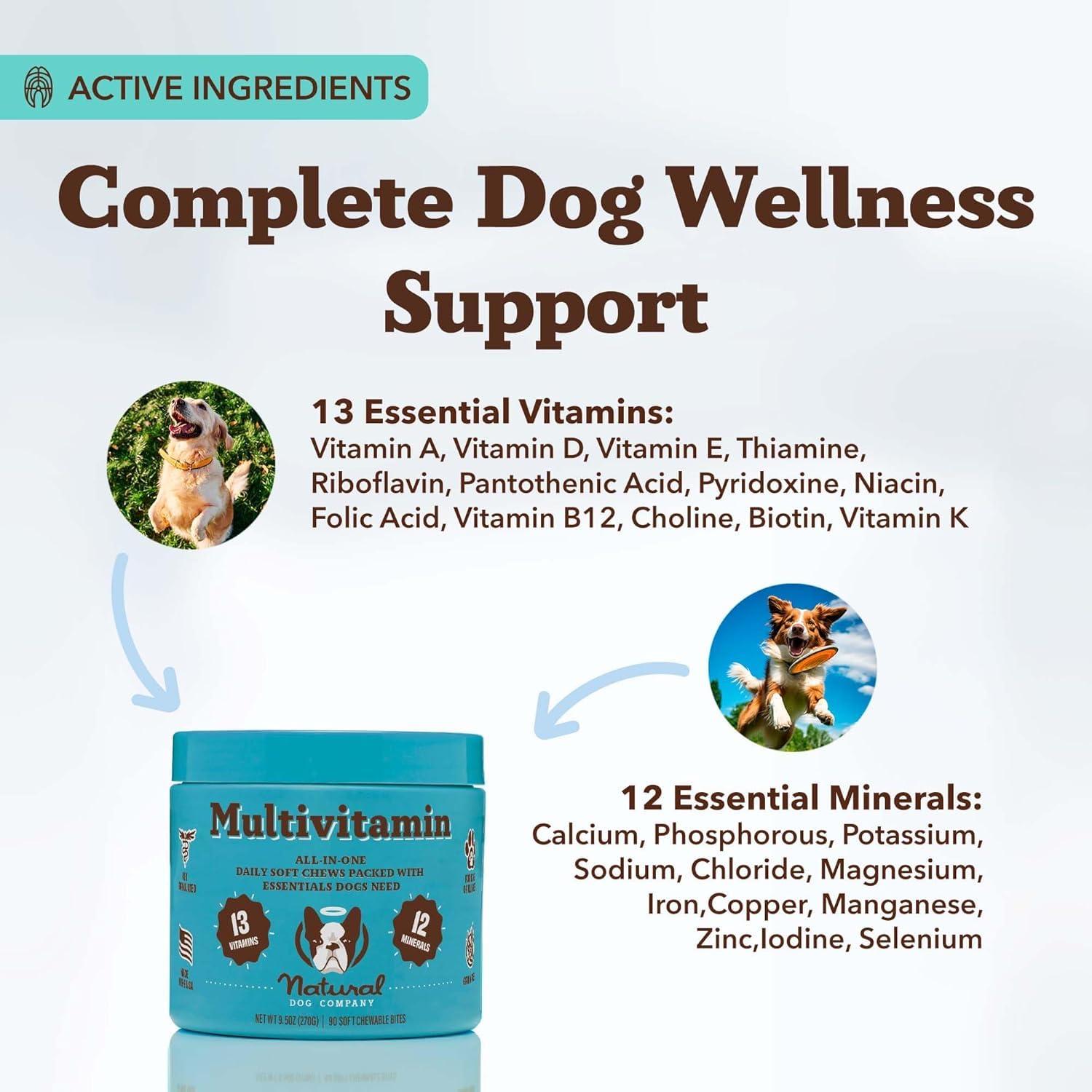 Natural Dog Company Multivitamin Chews (90 Pieces), Dog Vitamins and Supplements, Peanut Butter & Bacon Flavor, for Dogs of All Ages, Sizes, & Breeds, Supports Immune System, Antioxidant - Image 3
