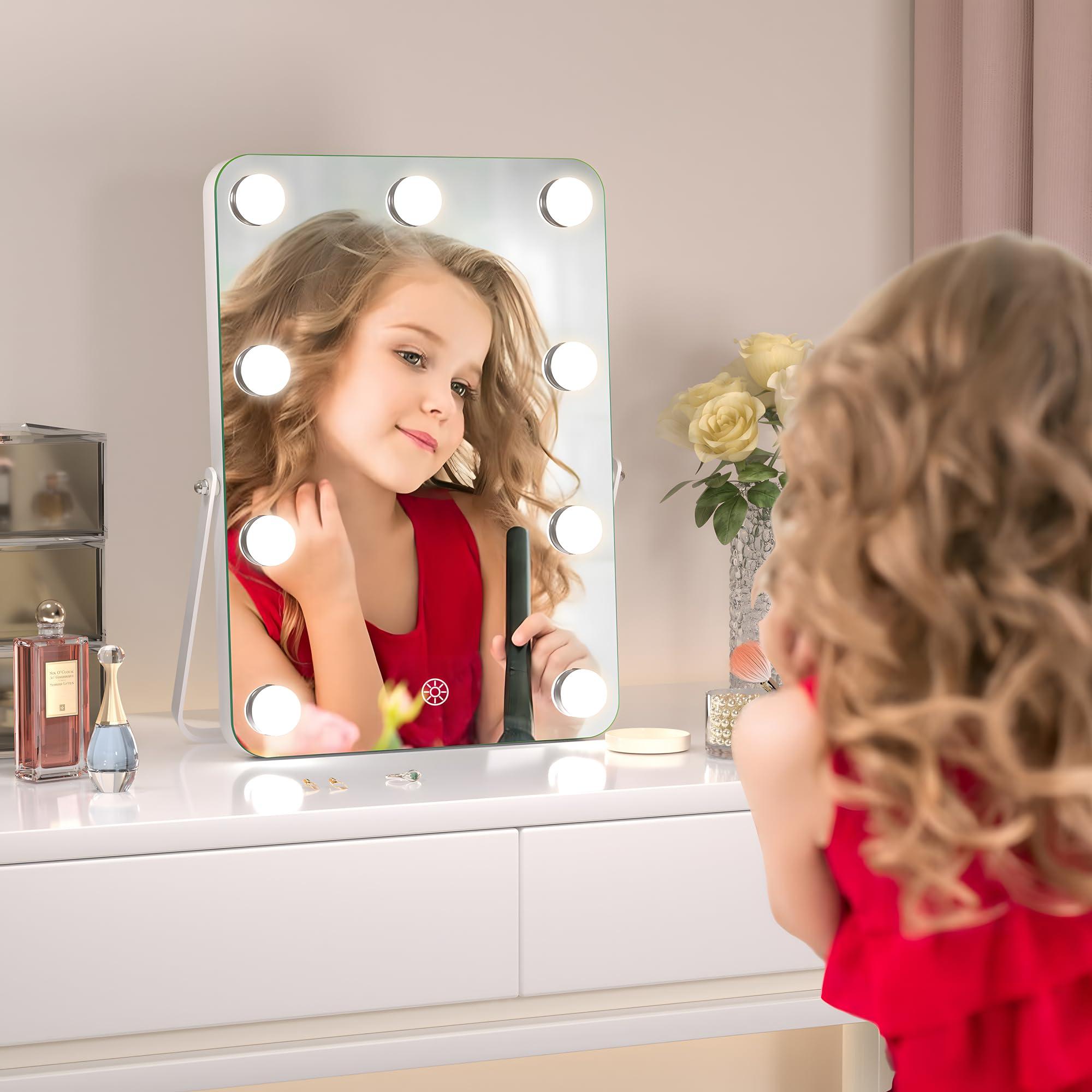 Hasipu Vanity Mirror with Lights, Hollywood 10" x 14" LED Makeup Mirror, 3 Modes Light, Smart Touch Control Dimmable, 360°Rotation, Rounded Rectangle White Frame - Image 5