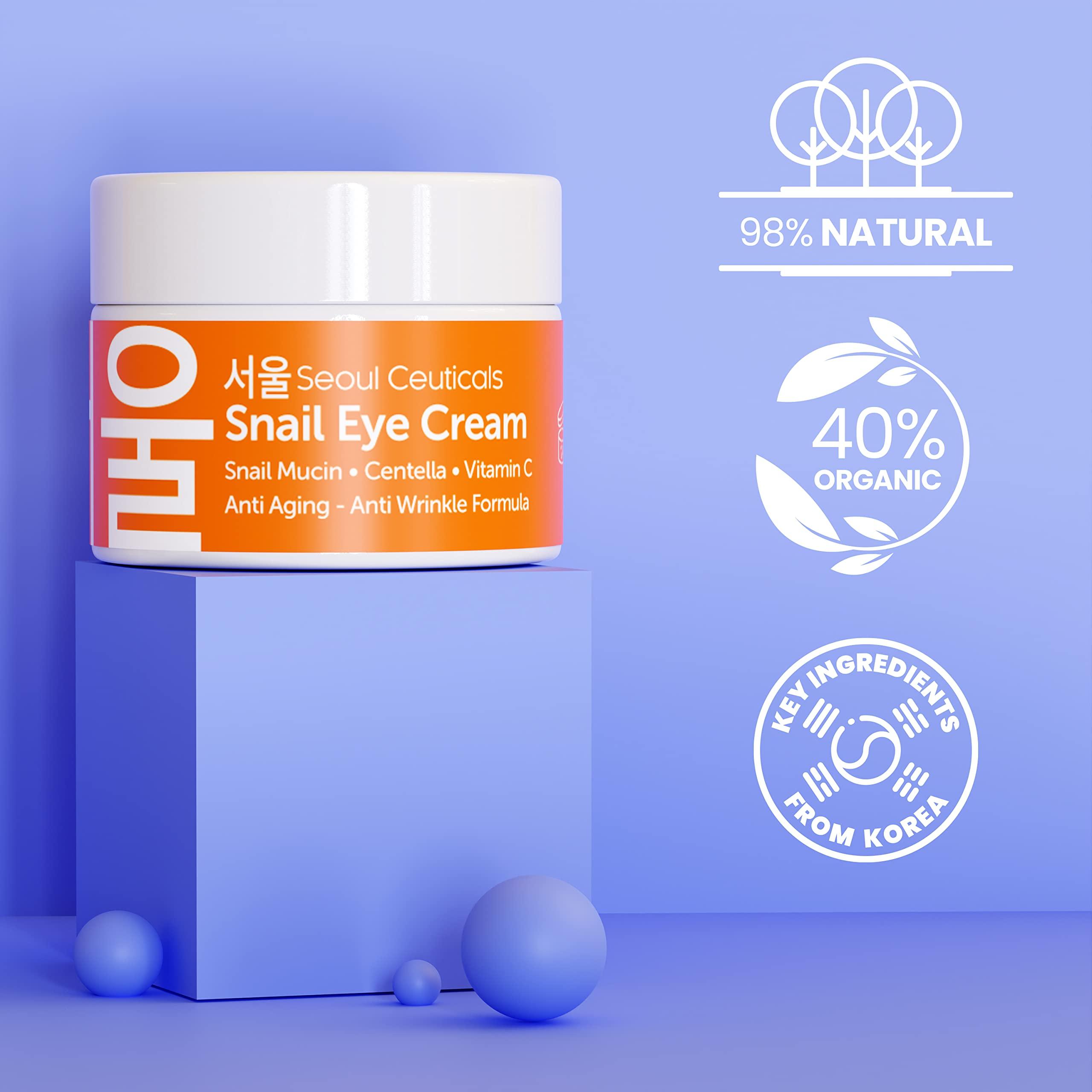 SeoulCeuticals Korean Snail Mucin Eye Cream - 97.5% Snail Filtrate K Beauty Anti Aging Under Eye Anti Wrinkle Eye Treatment Cream 0.5oz - Image 3