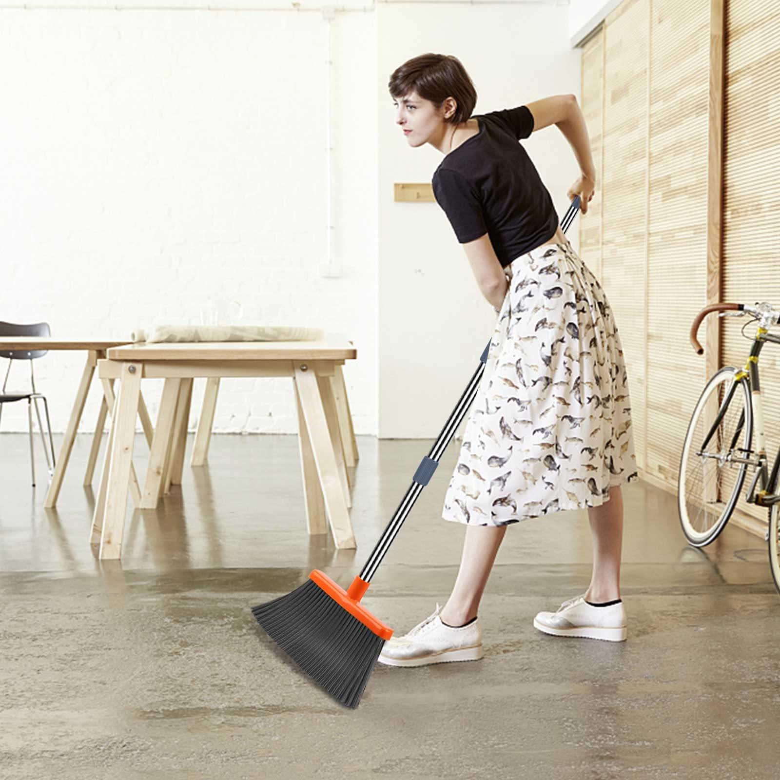 kelamayi Upgrade Broom and Dustpan Set, Self-Cleaning with Dustpan Teeth, Indoor&Outdoor Sweeping, Ideal for Dog Cat Pets Home Use, Stand Up Broom and Dustpan (Gray&Orange) - Image 2