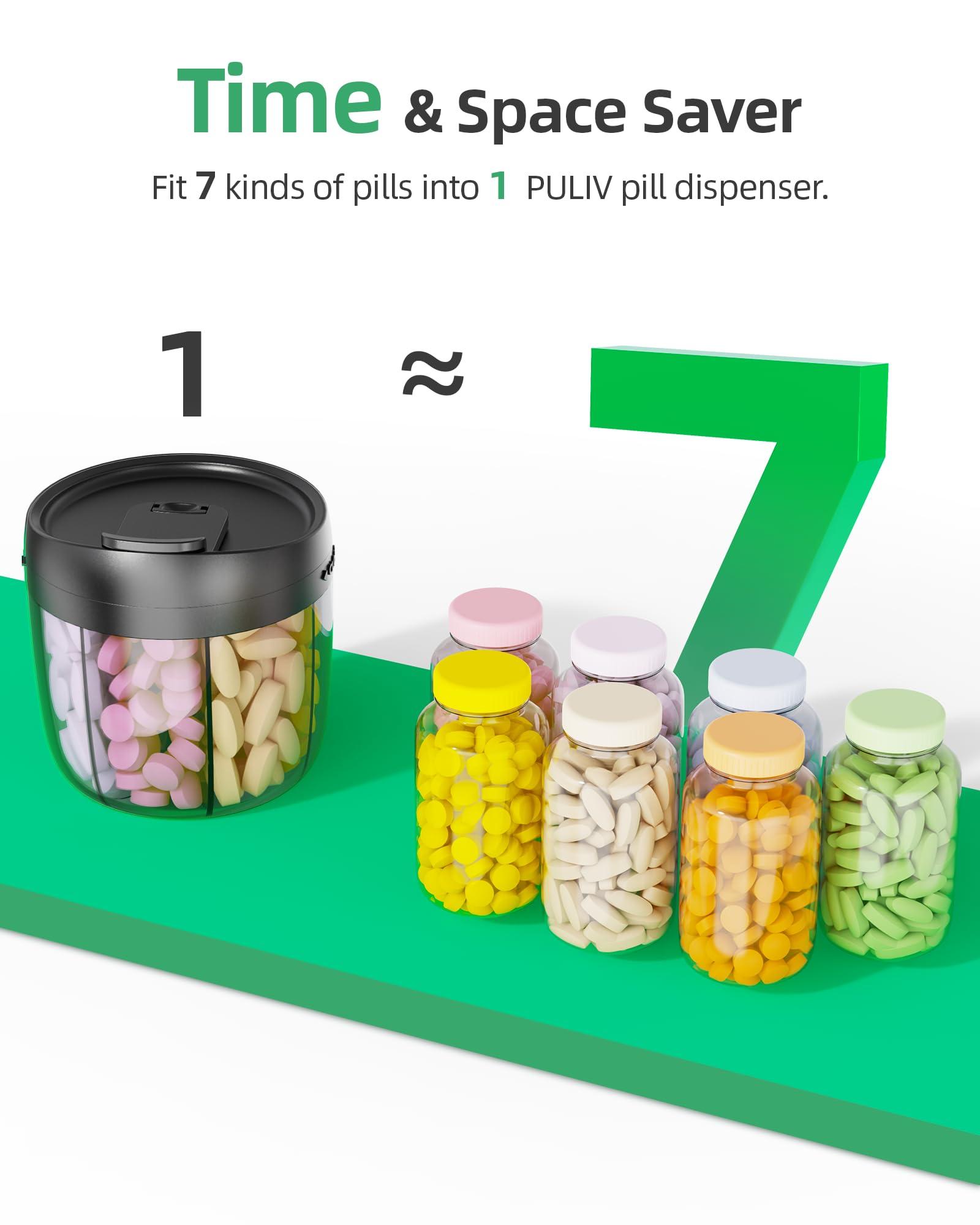 PULIV Portable Pill Dispenser Bottle, Vitamin Organizer with 7 Compartments, Holds Plenty of Supplements with Anti-Mixing & Wide Openings Design, Easy to Retrieve Meds, Includes 20 Pcs Sticky Labels - Image 6