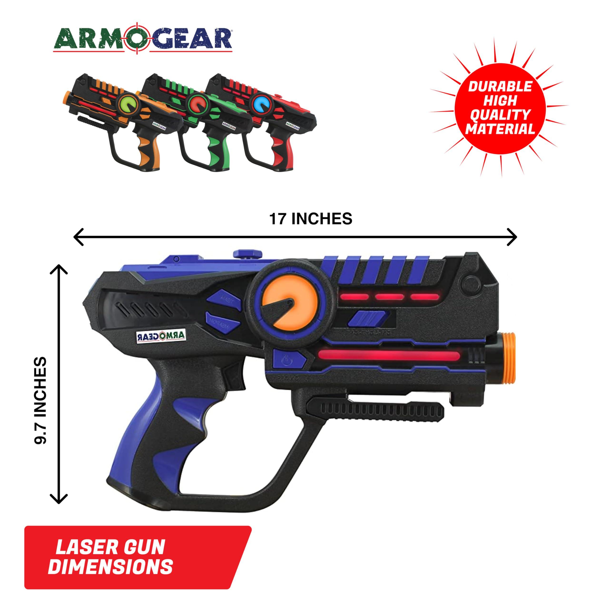 ArmoGear Set of 4 Laser Tag Guns with Vests - Laser Tag Set for Kids and Adults - Toy Guns with 150 ft Range, Night Vision, Invisibility Mode - Battery Operated - Multiplayer Outdoor Game for Ages 8+ - Image 3