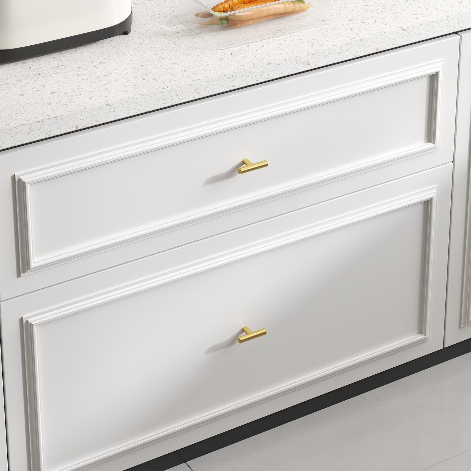goldenwarm 40 Pack Gold Knobs for Dresser Kitchen Cabinet Knobs Brushed Brass Drawer Pulls Furniture Door Handles - LS201GD Single Hole Cabinet Handles Brushed Gold T Bar Hardware Stainless Steel - Image 5