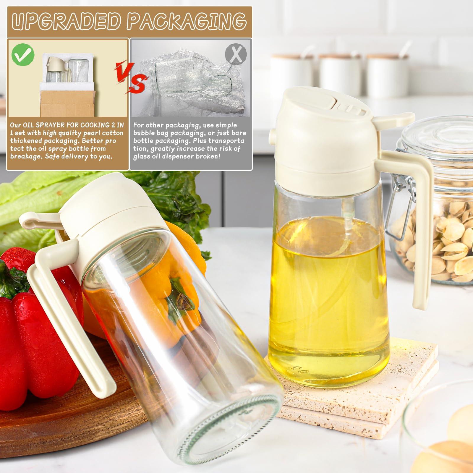 Oil Sprayer for Cooking 2pcs,2 in 1 Oil Dispenser and Oil Sprayer Kitchen Gadgets-16oz Glass Oil Spray Bottle,Mist Olive Oil Dispenser for Kitchen,Air Fryer,Salad, Grill (White Kitchen Accessories) - Image 6