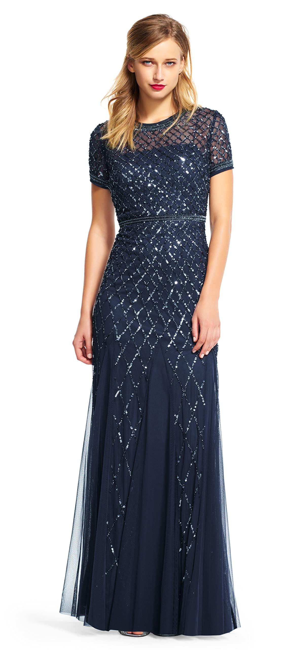 Adrianna Papell Women's Short-Sleeve Grid Beaded Gown - Image 4