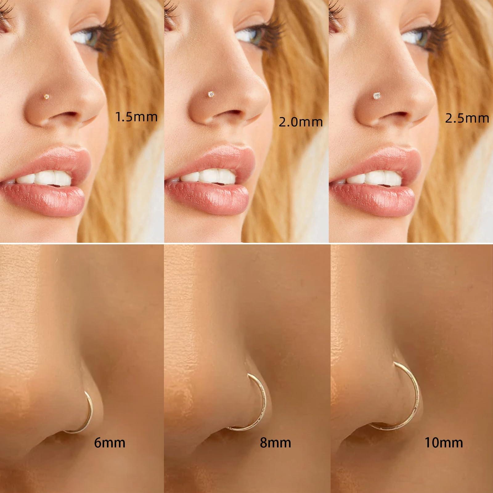 Titanium Nose Rings Hoops Studs 20G 15PCS L Shaped Screw Bone 1.5mm 2mm 2.5mm Cubic Zirconia Small Silver Black Gold Hypoallergenic Piercing Jewelry for Women Men - Image 4