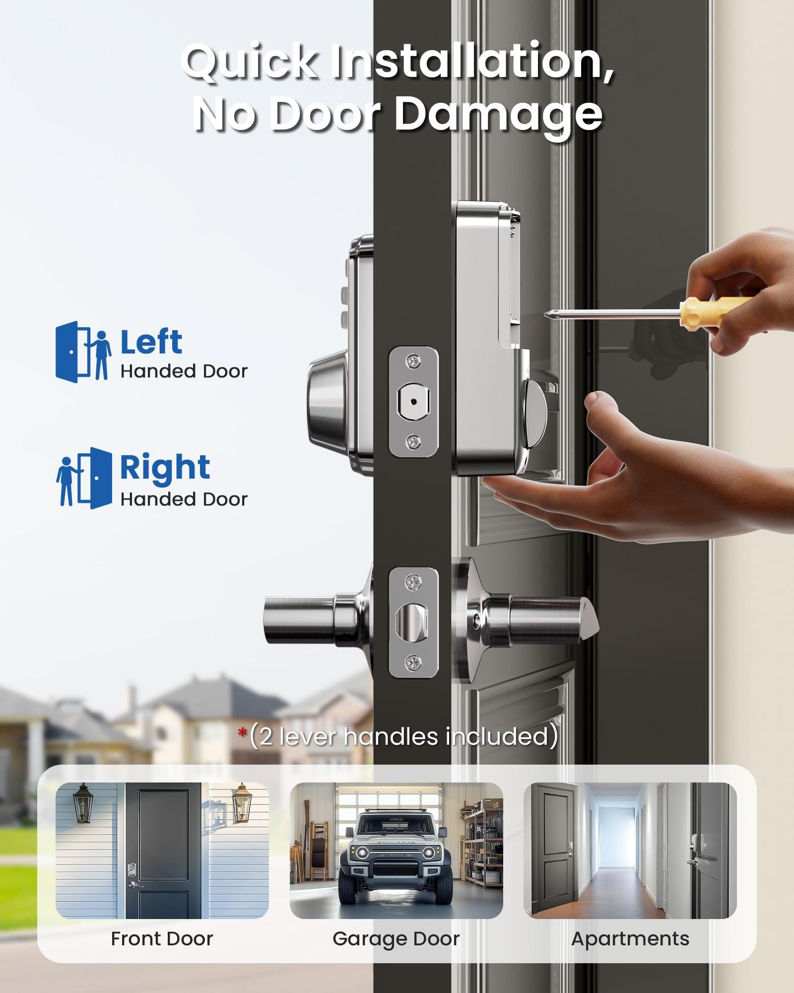 Veise Keyless Entry Door Lock with 2 Lever Handles - Electronic Keypad Deadbolt, Easy Installation Digital Smart Front Door Lock Set, Satin Nickel - Image 7