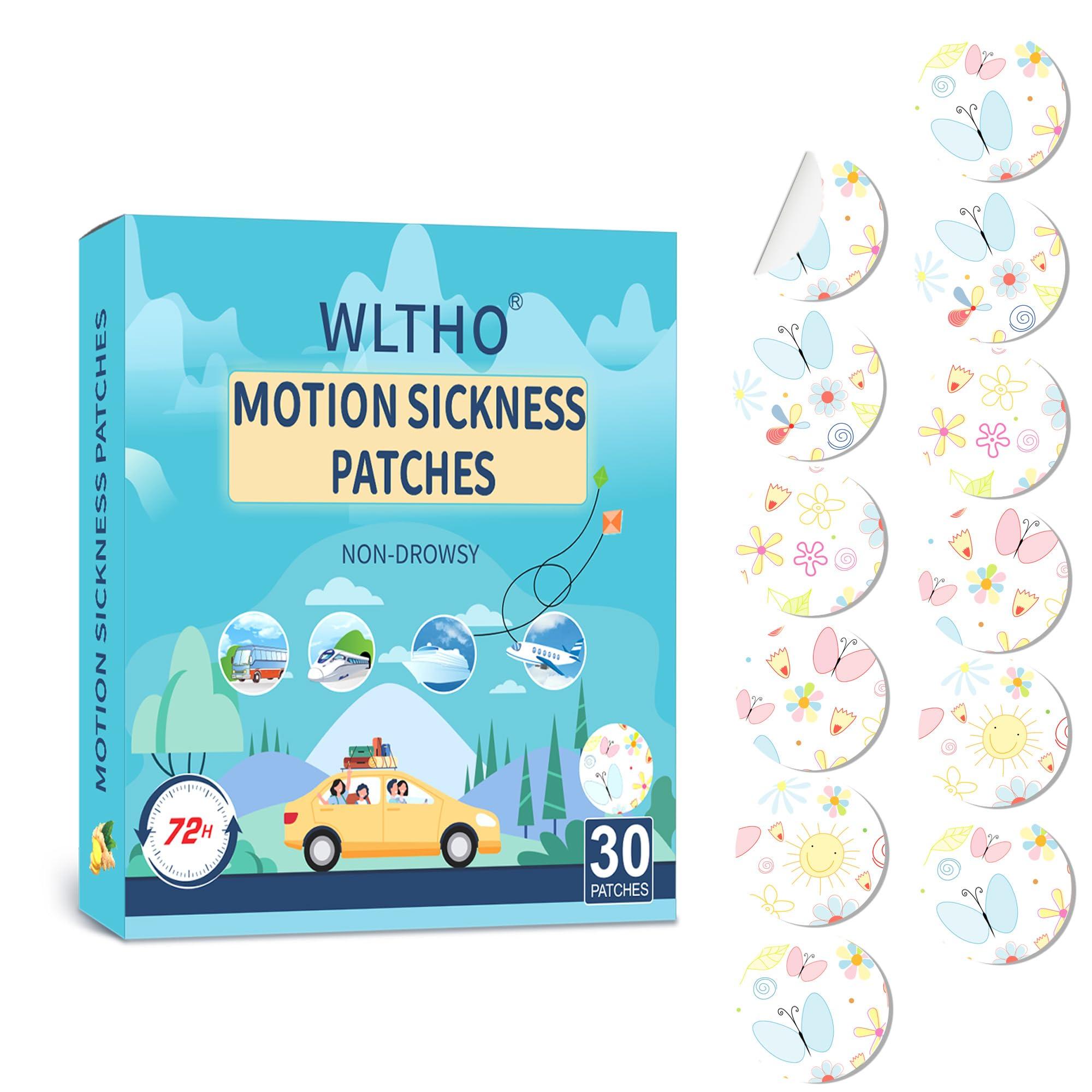 WLTHO 30ct Motion Sickness Patches Non Drowsy, Sea Sickness Patch for Cruise Travel Essentials, Waterproof Patches Behind Ear, Custom Cute Color, Long Last 72H