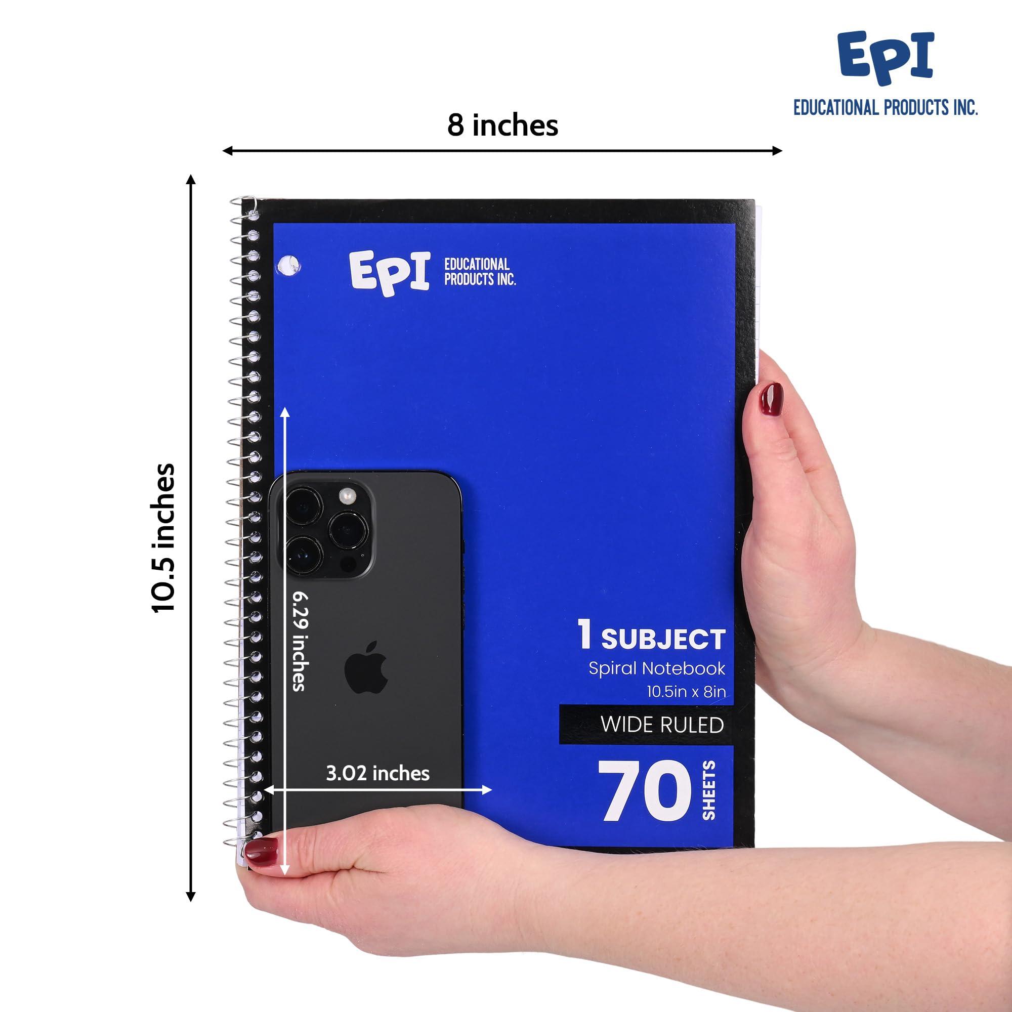 EPI Spiral Notebook | Wide - 70 Sheets, Durable Spiral Binding | 10.5 x 8 in | Classroom Supplies | School, Office, Note Taking, Journaling - 48 Pack - Image 3