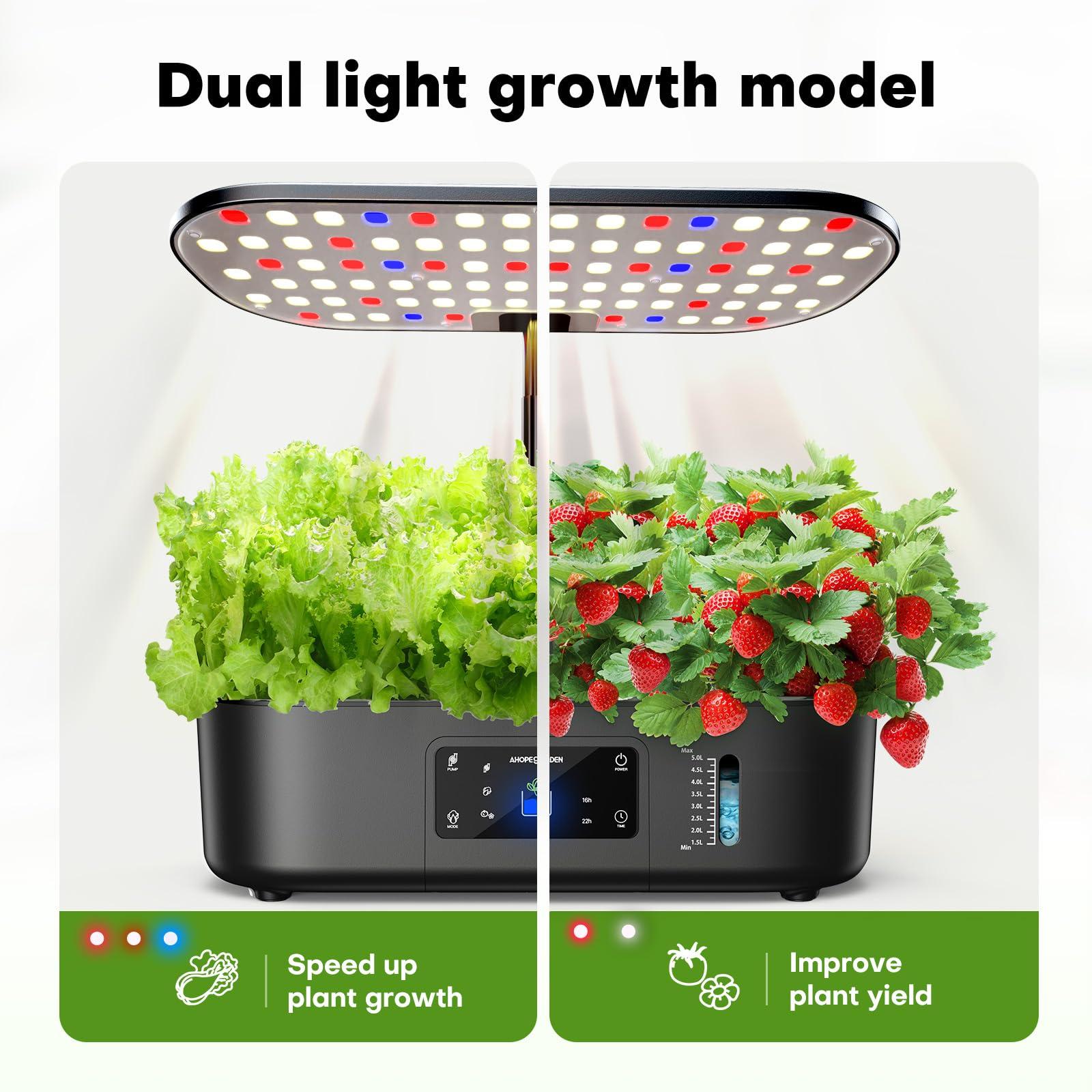 Ahopegarden Hydroponics Growing System Kit Indoor Herb Garden with Grow Light 12 Pods, with LCD Touch Panel Hydroponic Planter, Planting Height Up to 17", Grower Harvest Fresh Veggie Lettuce, Black - Image 4