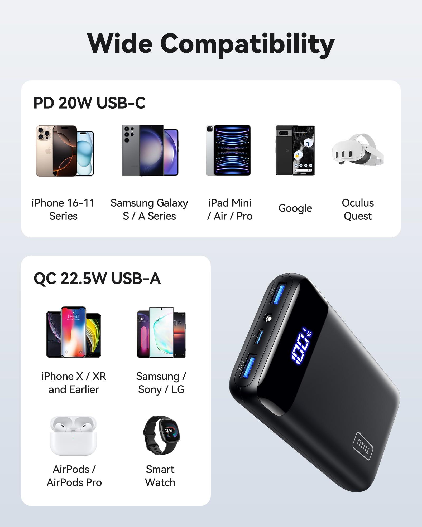 INIU Portable Charger, 22.5W 20000mAh USB C in & Out Power Bank Fast Charging, PD 3.0+QC 4.0 LED Display Phone Battery Pack Compatible with iPhone 16 15 14 13 Pro Samsung S23 Google iPad Tablet, etc - Image 5