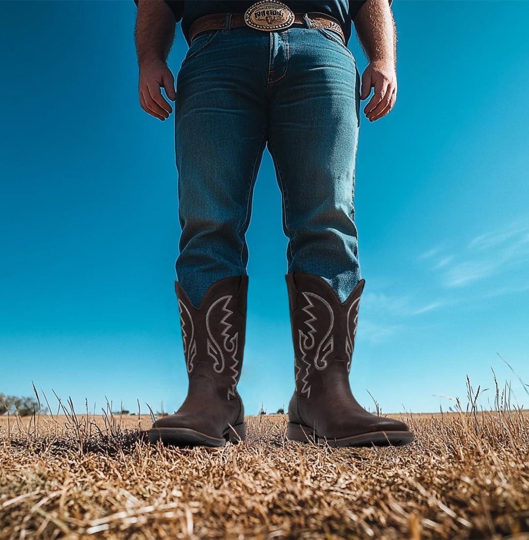 IUV Cowboy Boots For Men with Wide Square Toe Western Retro Boot Durable Classic Fashionable Embroidered Pull On Slip Resistant Boots - Image 7