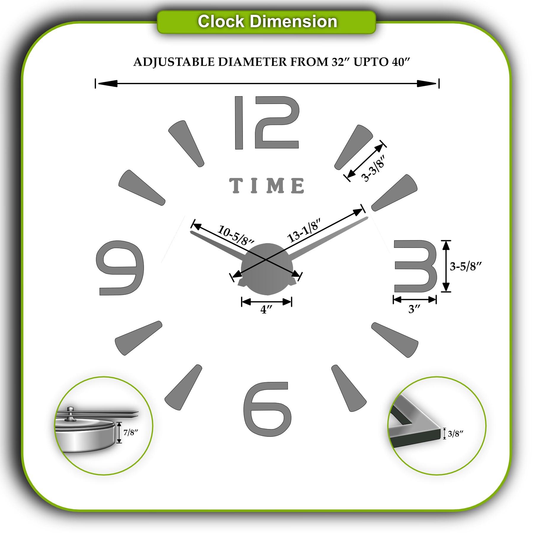 Larsa Home, Frameless 3D Analog DIY Wall Clock Adjustable Size Large Modern Sticker Numbers with Dashes Mirror Finish for Home, living room, Bedroom, Office Decoration (Gold, Black), ZH03410 - Image 5