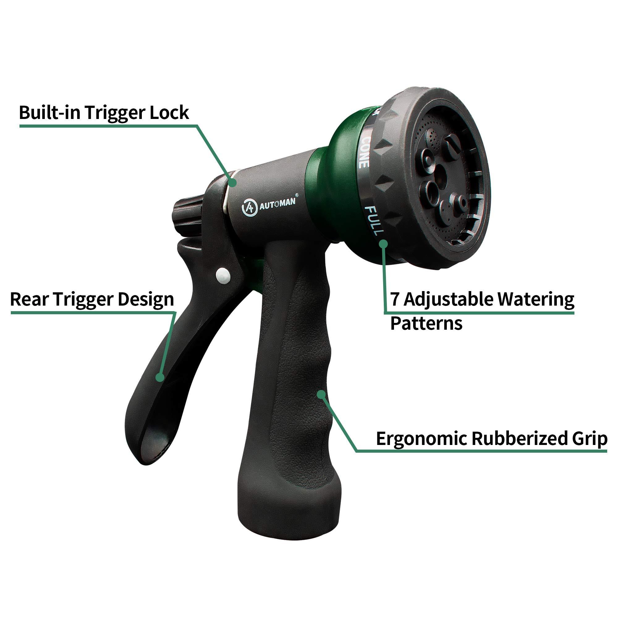 AUTOMAN-Garden-Hose-Nozzle, ABS Water Spray Nozzle with 7 Adjustable Watering Patterns, Slip Resistant for Watering Plants, Lawn& Garden, Washing Cars, Cleaning, Showering Pets & Outdoor Fun. - Image 3