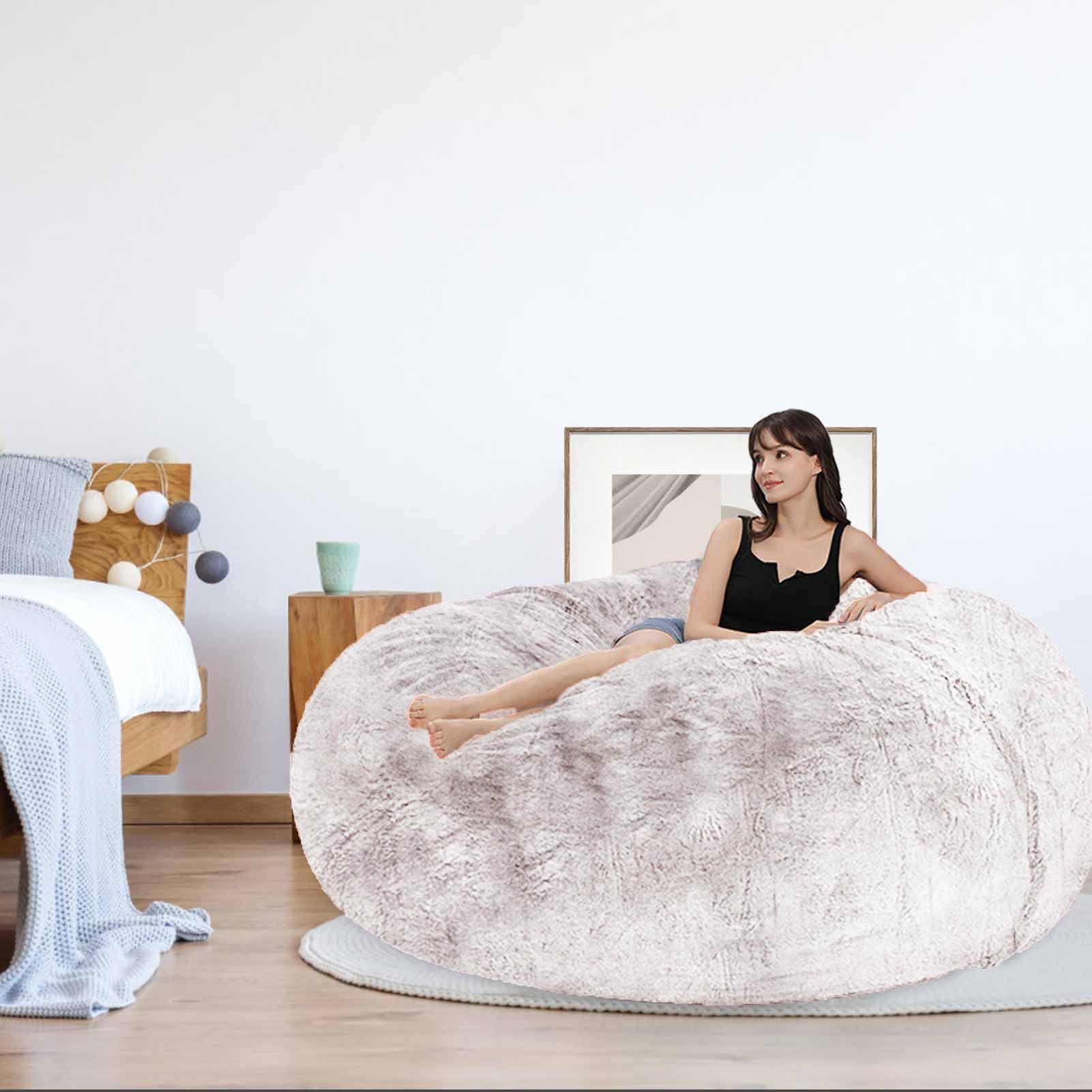 HDMLDP Bean Bag Chair for Adults Kids Without Filling Comfy Fluffy Giant Round Beanbag Lazy Sofa Cover for Reading Chair Floor Chair, 6FT, Grey - Image 6