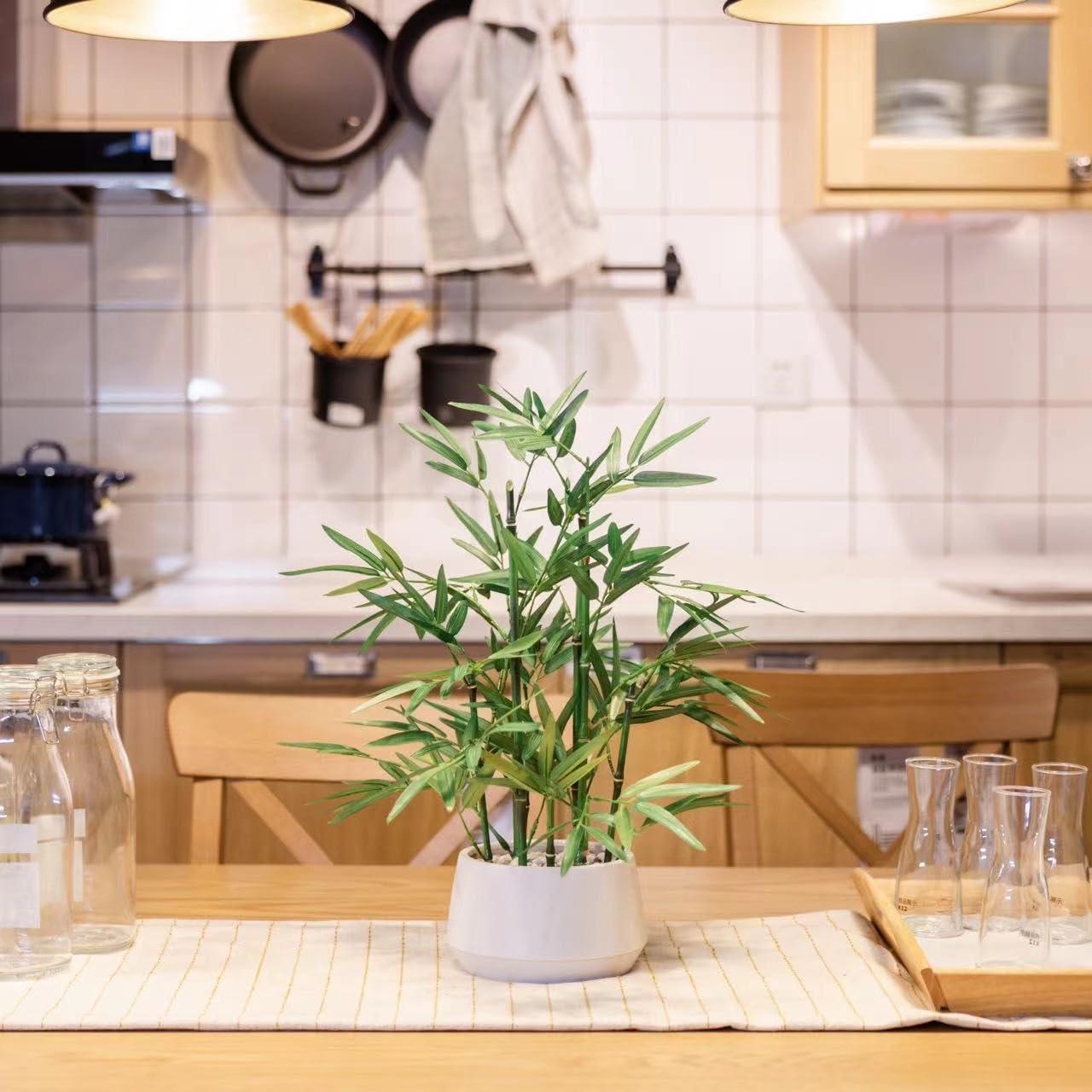 365 Blooming Decor 18 Inch Tall White Potted Faux Bamboo Plant - Luxury Artificial Bamboo in White Pot for Home, Office, Kitchen, Counter Top, Indoor Decor, Money Tree, Lucky Tree - Image 2