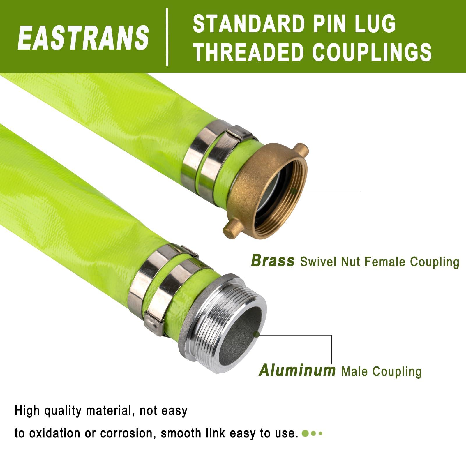 2" x 100' Green PVC Backwash and Discharge Hose for Swimming Pools, Heavy Duty Reinforced Flat Pool Hose with Aluminum Pin Lug Fittings - Image 2