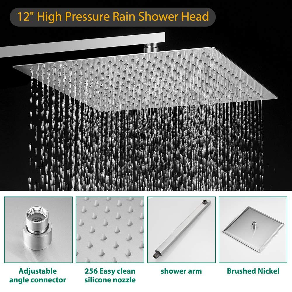 Hoimpro 12 Inch Shower System Set Bathroom Rain Shower Head Brass 2 In 1 Handheld Sprayer Wall Mounted, Rainfall Shower Faucet Spray Fixture Valve Kits Combo Showerhead, Brushed Nickel - Image 8