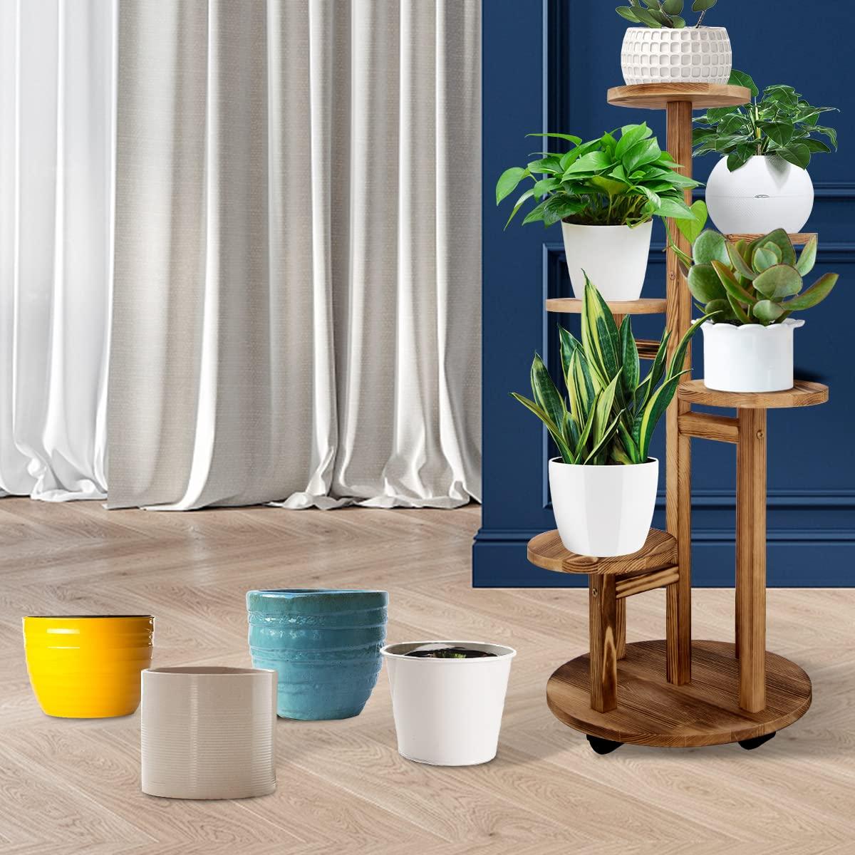 GEEBOBO 5 Tiered Tall Plant Stand for Indoor, Wood Plant Shelf Corner Display Rack, Multi-tier Planter Pot Holder Flower Stand for Living Room Balcony Garden Patio (Walnut) - Image 7