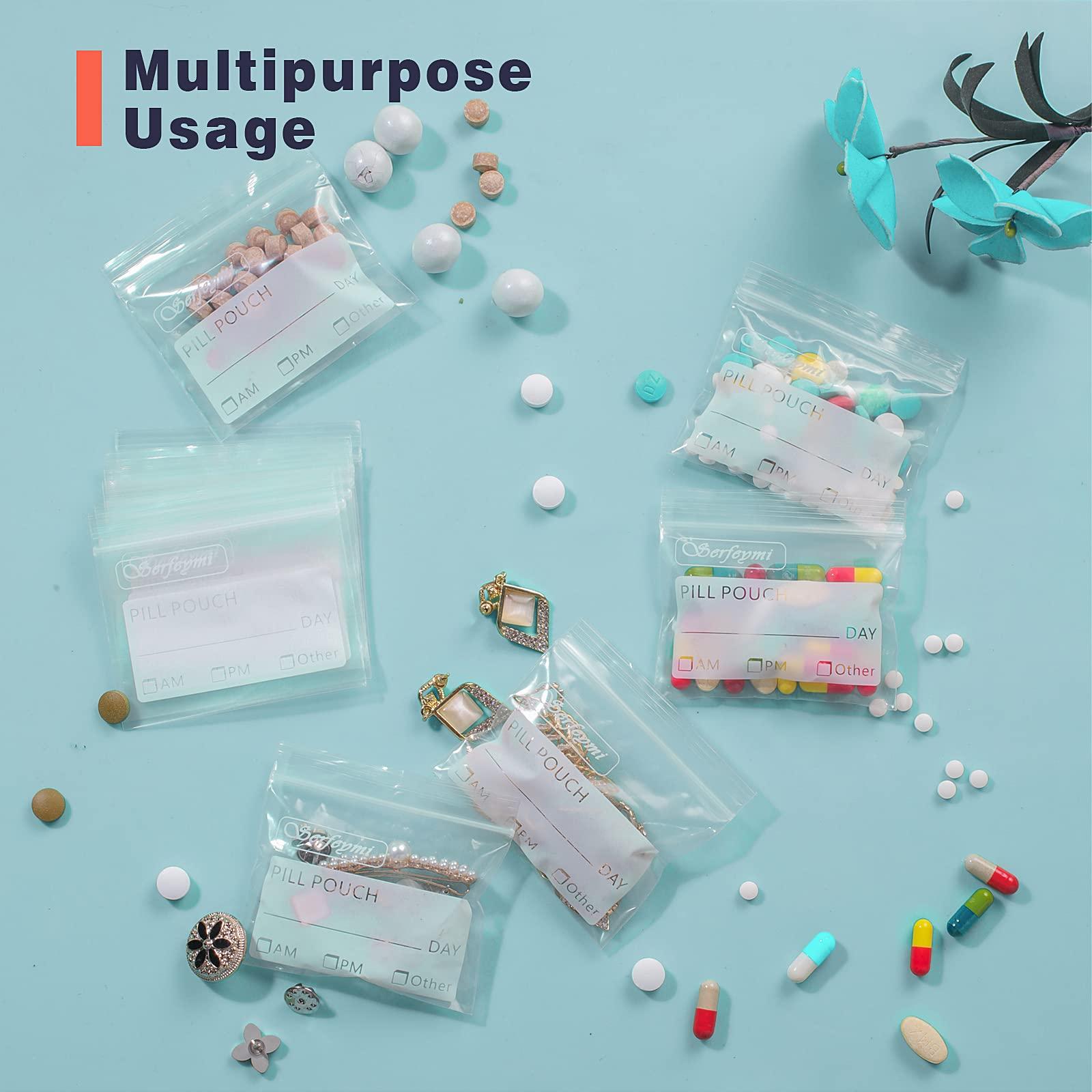 Serfeymi Pill Pouch Bags for Travel Pack of 120 BPA Free 3 x 2.75 inch Reusable Pill Pouches for Medicine with Write on Label Clear Ziplock Seal Waterproof AM PM Pill Baggies for Medicine Organizer - Image 5